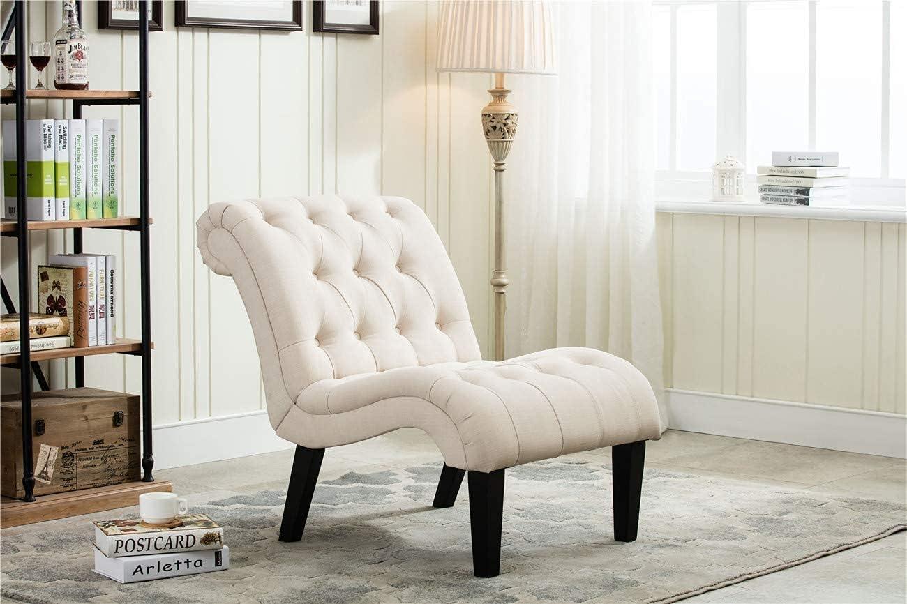 Killeryuki Accent Chair for Bedroom Living Room Chairs Tufted Upholstered Lounge Chair with Wood Legs Linen Fabric