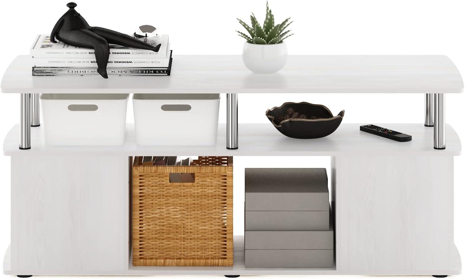 Furinno Modern TV Stand Media Entertainment Center for TV's up To 50" w/Open Storage Compartment for Living Room&Bedroom,White Oak