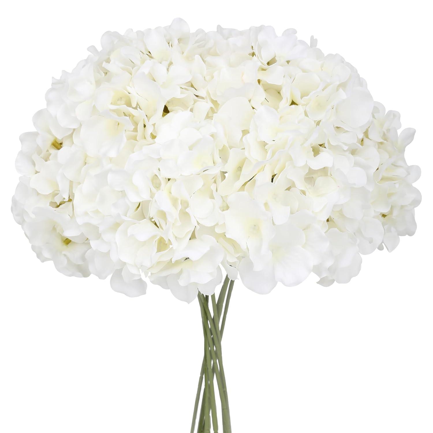 AVIVIHO Hydrangea Artificial Flowers Realistic White Fake Hydrangeas Silk Flowers with Stems Pack of 10 for Spring Mother's Day Easter Gifts Wedding Floral Bouquet Home Decor Party Decoration