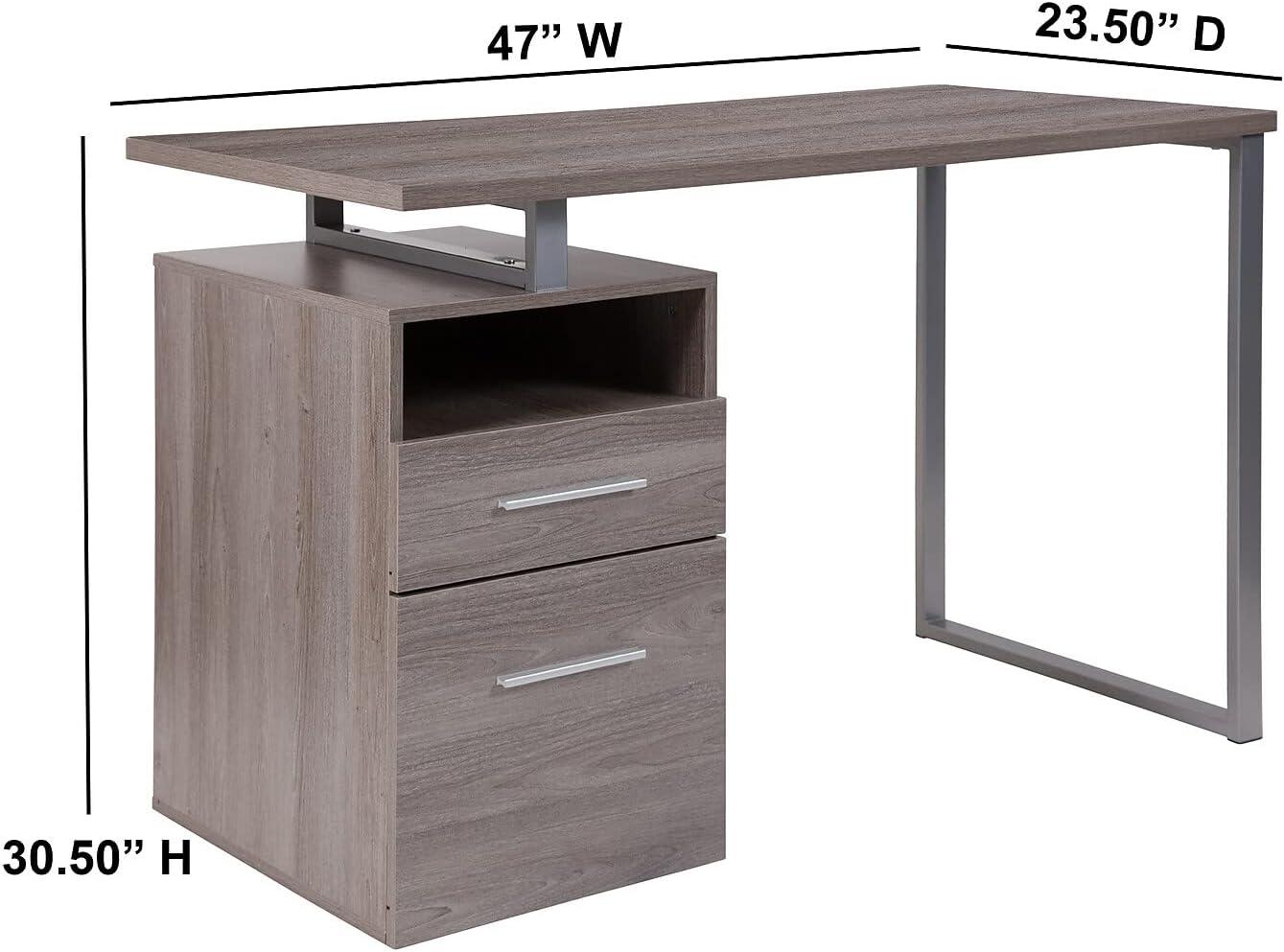 Flash Furniture Harwood Desk with Two Drawers and Metal Frame