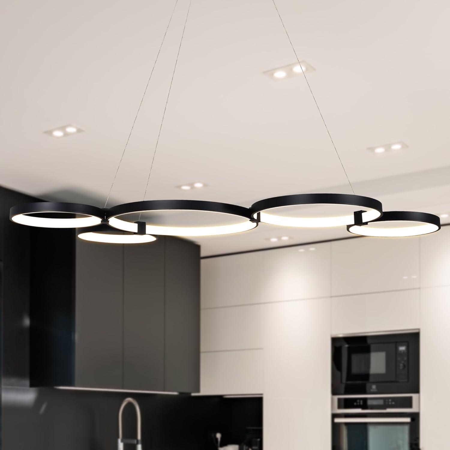Capella 50-Inch Black Modern LED Multi-Ring Adjustable Chandelier