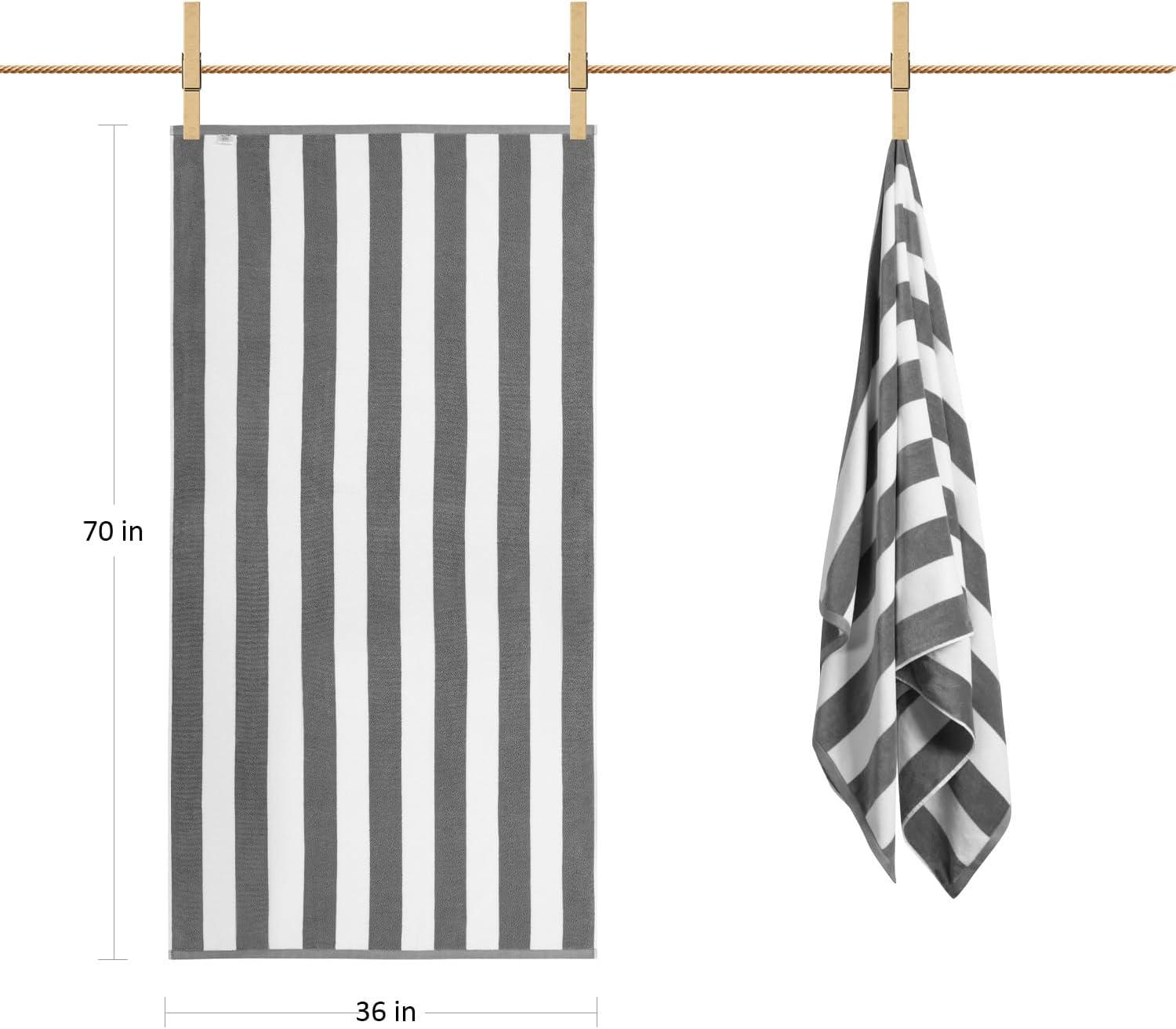 Large Oversized Beach Towel - Big Cotton Towel 36 x 70 Inch Striped Pool Towel, Large Cabana Soft Swimming Towel for Adult Men Women,Grey