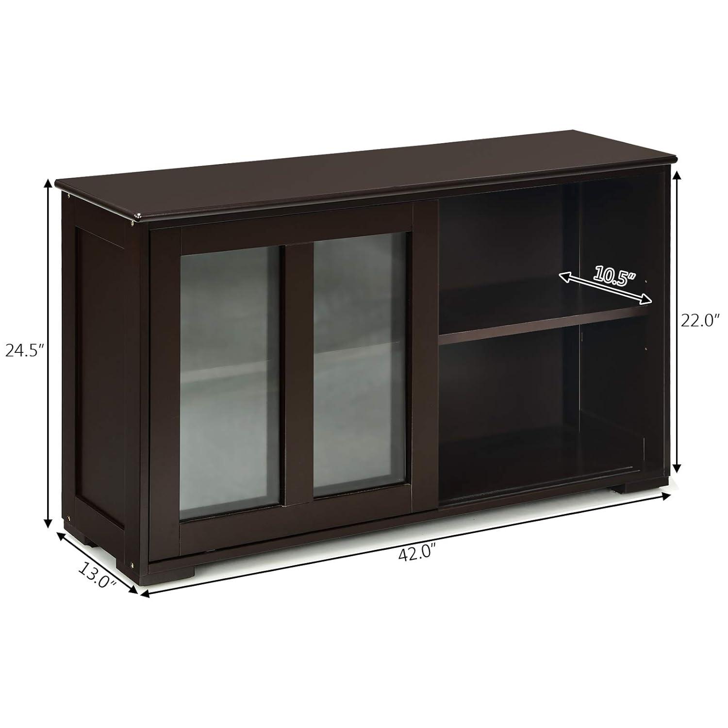 Kepooman Sideboard Buffet, Kitchen Storage Cabinet,Sideboard Buffet Cupboard Storage Cabinet with Sliding Door-Brown
