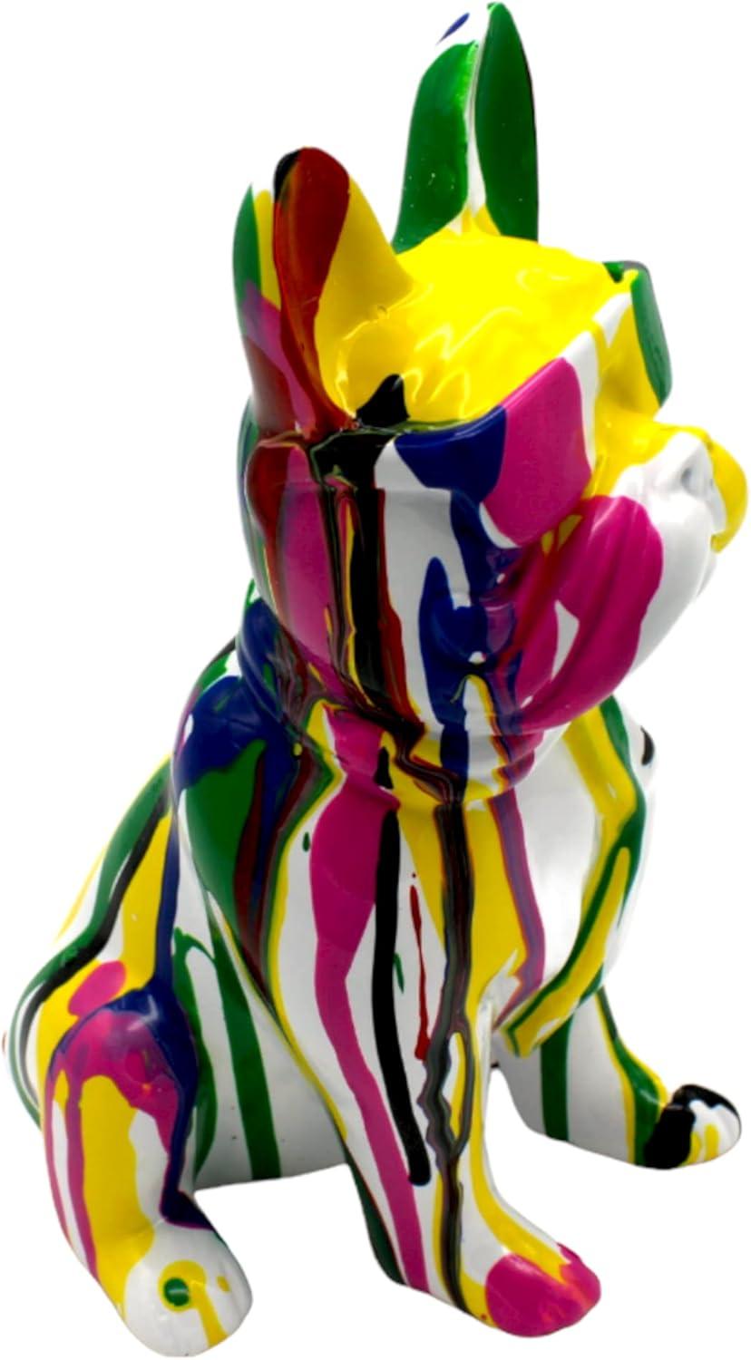 Colorful Graffiti Resin Dog Figurine with Glasses, 8" Tall