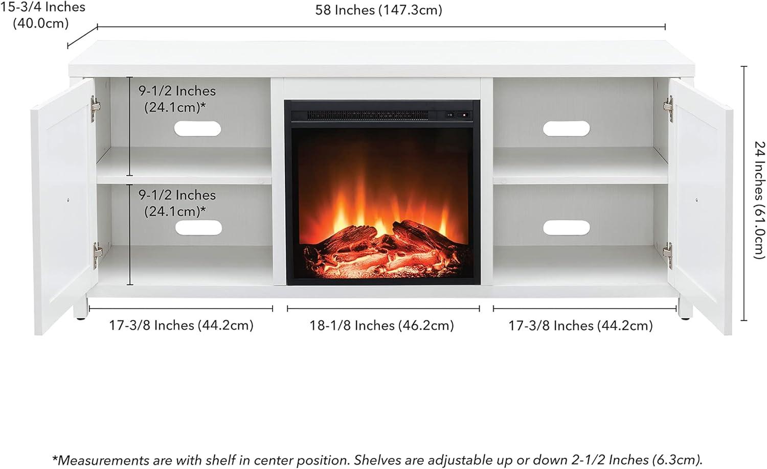 Evelyn&Zoe Granger Rectangular TV Stand with Log Fireplace for TV's up to 65", White