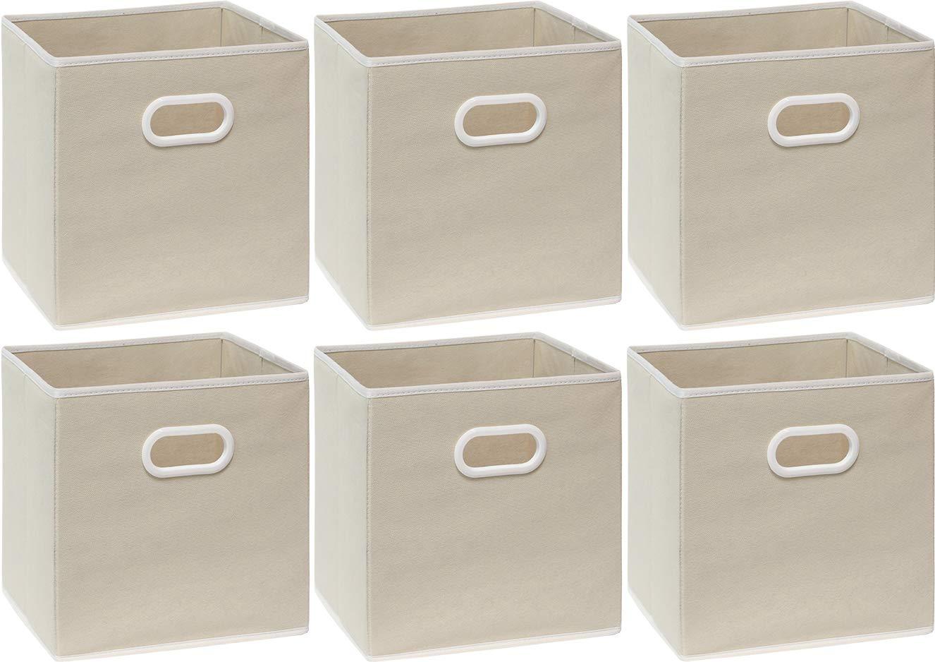 Simple Houseware Foldable Cube Storage Bin with Handle, 6 Pack, Beige