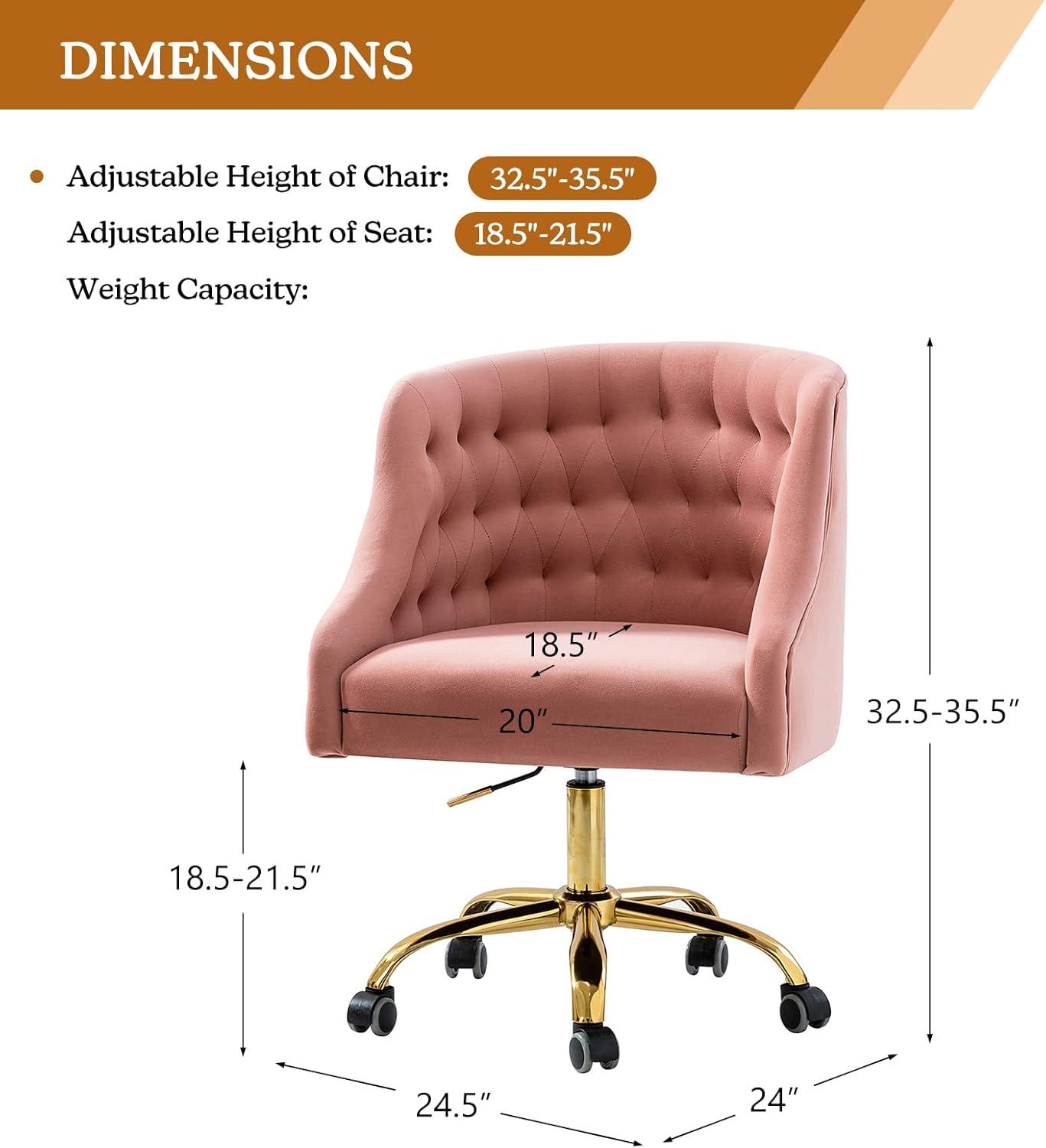 Modern Home Task Chair Swivel Rolling Computer Velvet Fabric Gold Legs Makeup Vanity Chairs Adult Pink