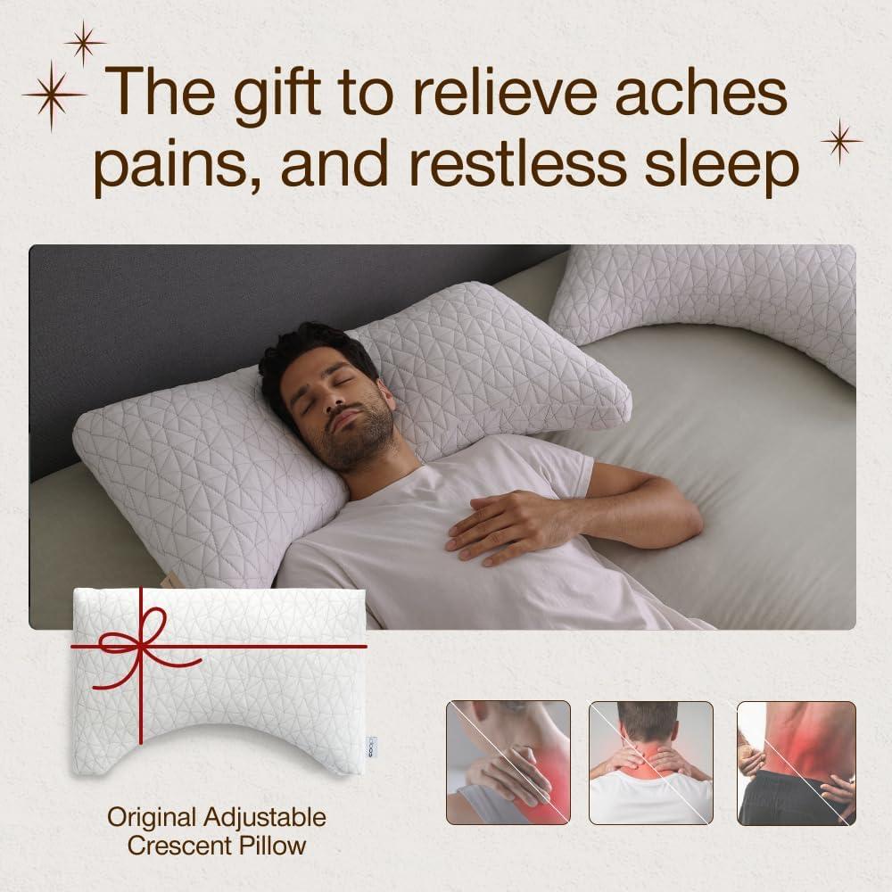 Coop Home Goods The Original Crescent Adjustable Pillow, Queen Bed Pillows for Shoulder, Neck & Head Support - Medium Firm for Back & Side Sleeper