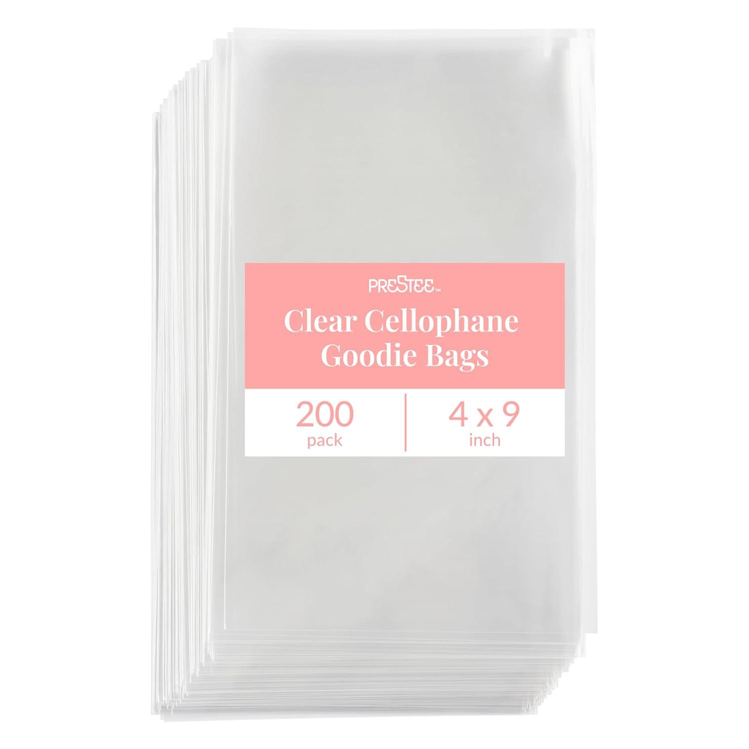 Prestee 200pk Self-Sealing Clear Plastic Cellophane Bags, 6x10 Goody Bags, Candy Bags, Cookie Bags for Gift Giving, Clear Bags Self-Sealing