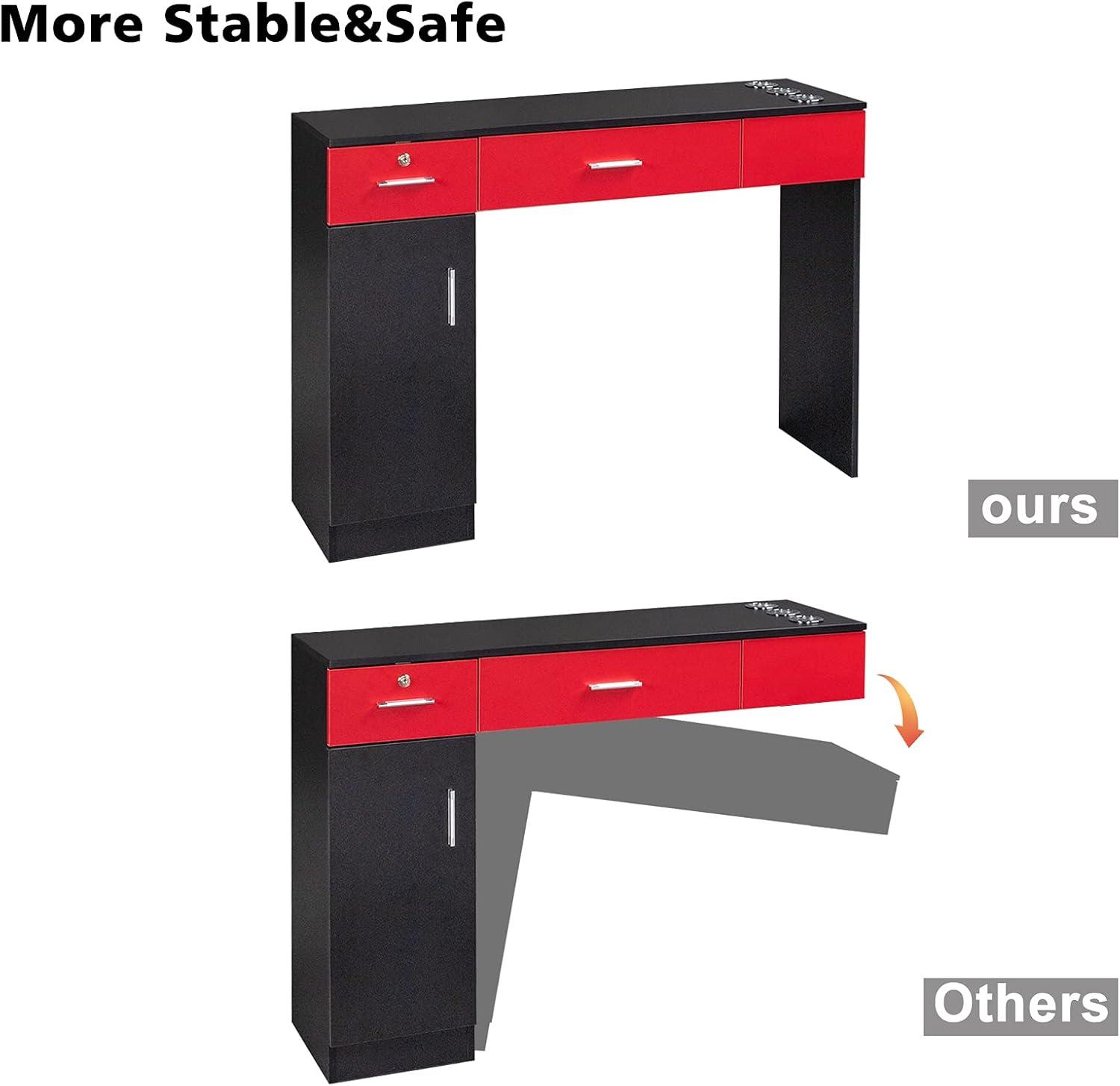 Inbox Zero Black Red Wall Mount Barber Station With 2 Drawers 1 Storage Cabinet 3 Open Shelves With Mirror