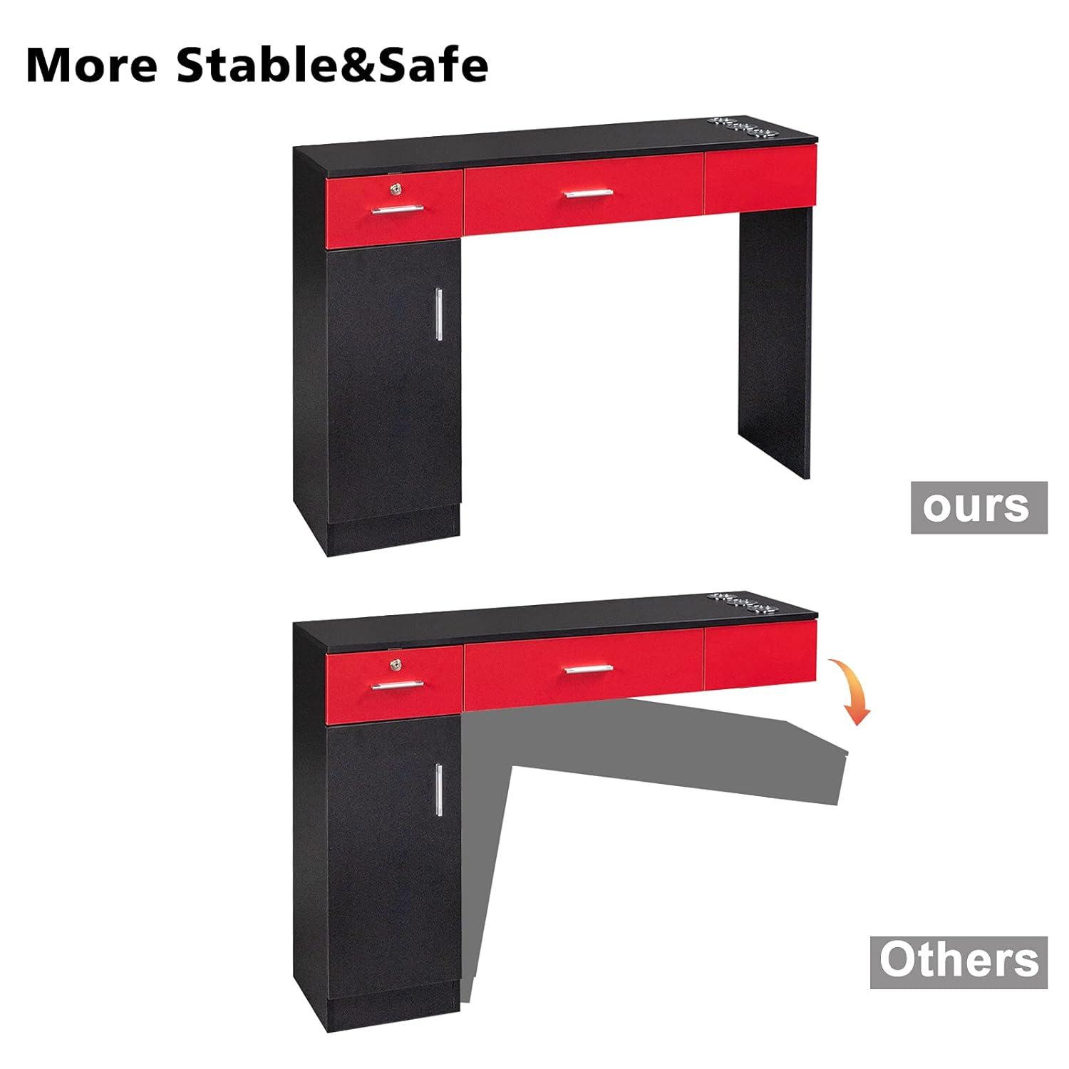 Inbox Zero Black Red Wall Mount Barber Station With 2 Drawers 1 Storage Cabinet 3 Open Shelves With Mirror