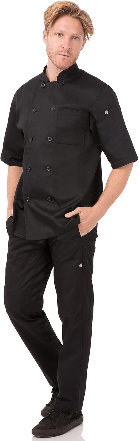 Men's Black Short Sleeve Button Chef Coat