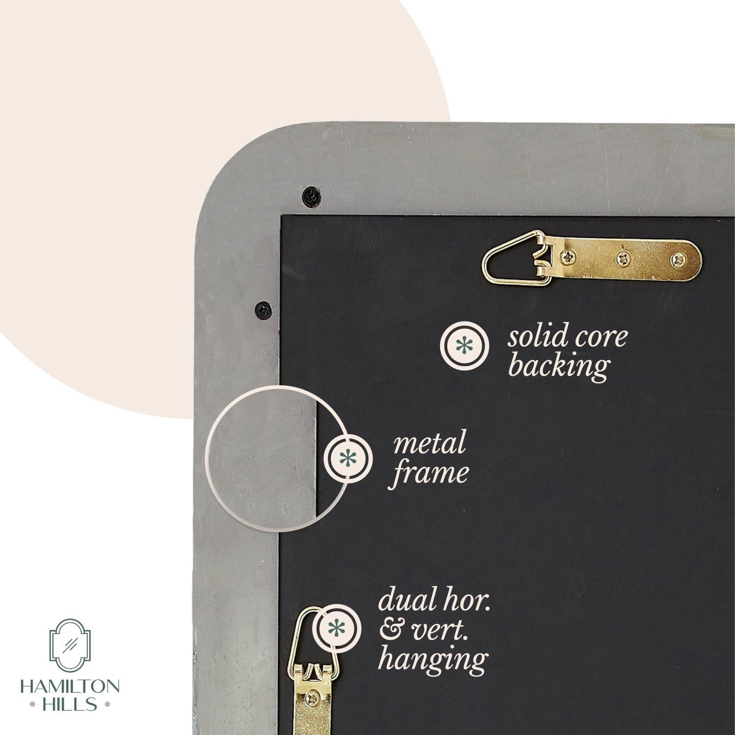 Hamilton Hills Contemporary Brushed Metal Wall Mirror Glass Panel Framed