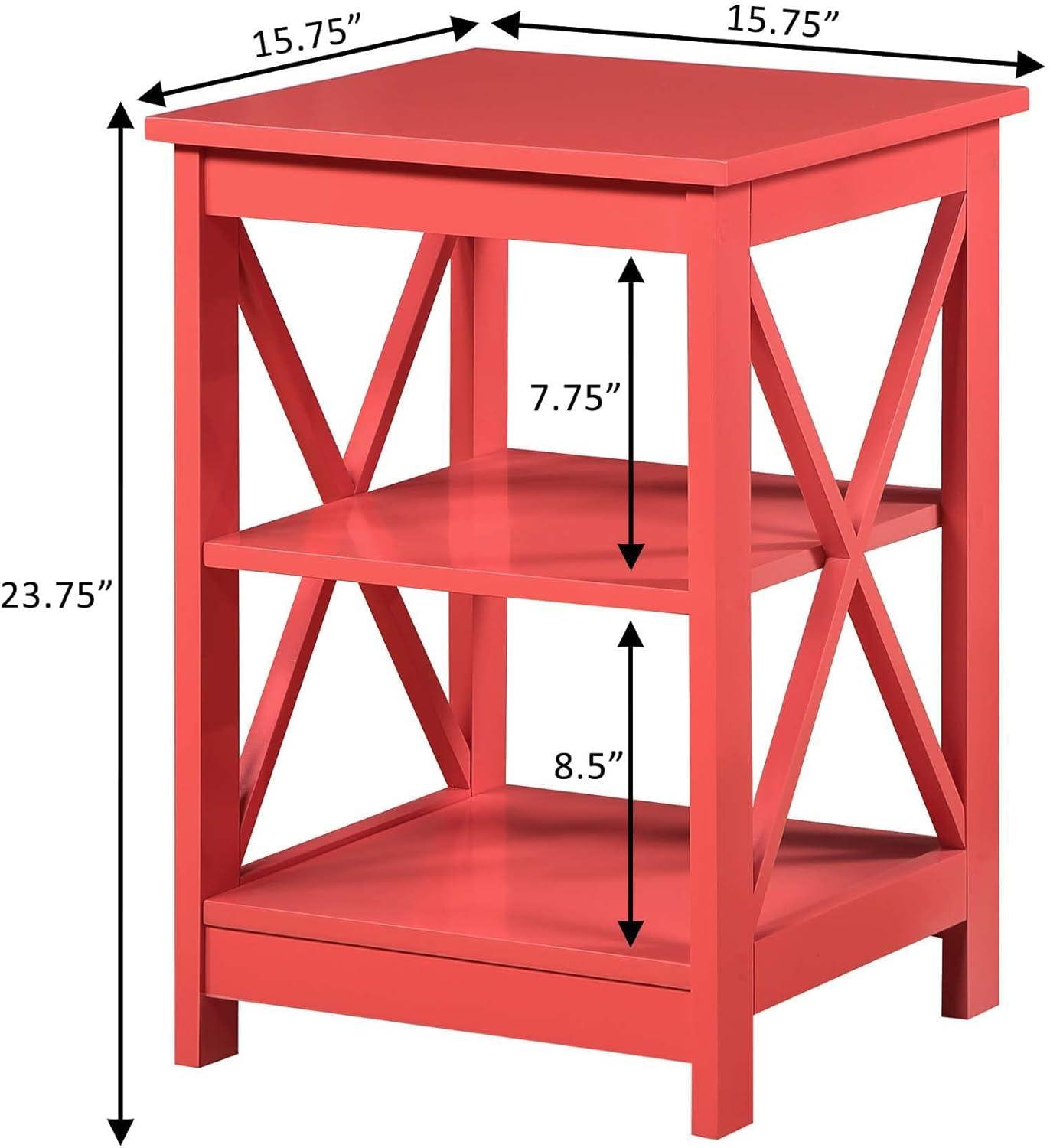 Convenience Concepts Oxford End Table with Shelves, Coral