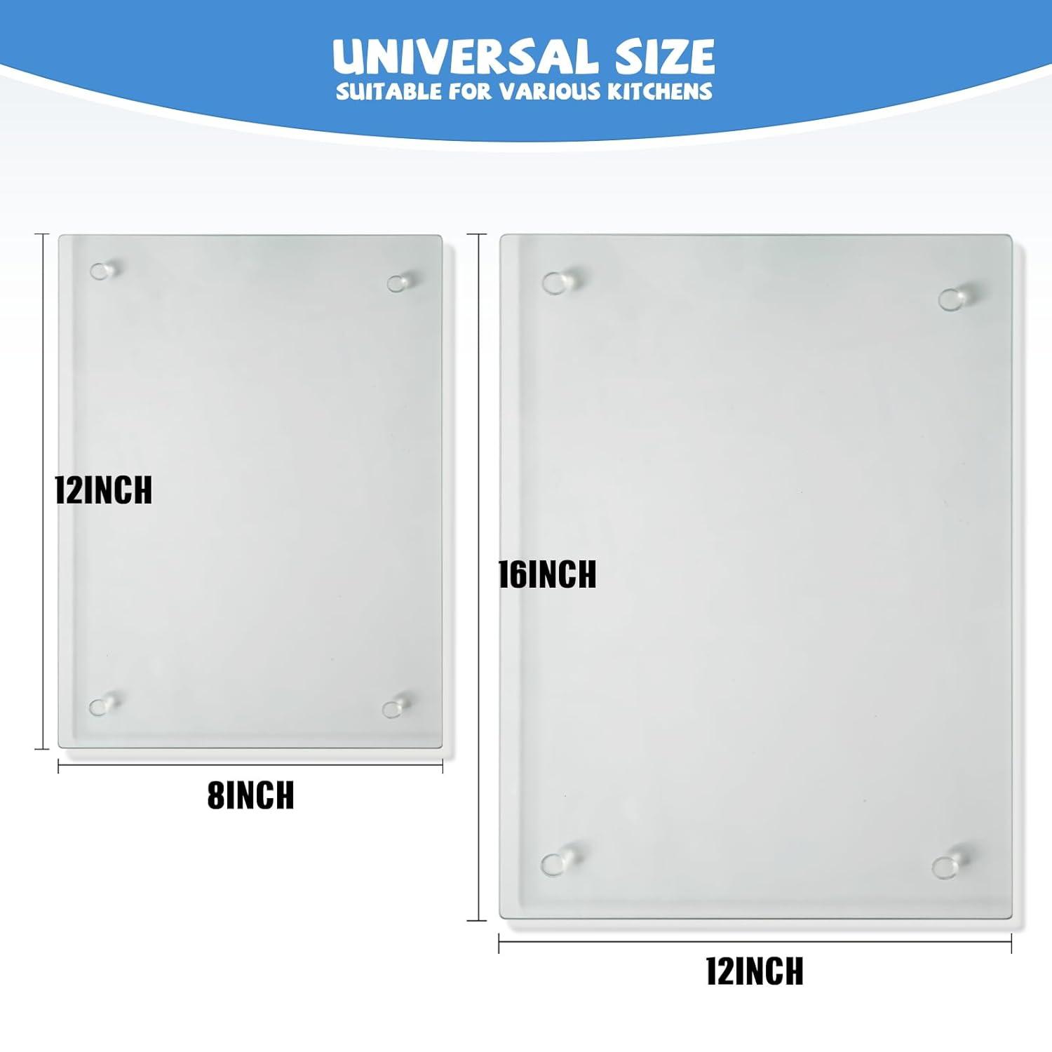 Tempered Glass Cutting Board for Kitchen, Clear Glass Board for Countertop, Heat Resistant, with Non-Slip Feet, 12x16" & 12x8" 2 Pcs Clear