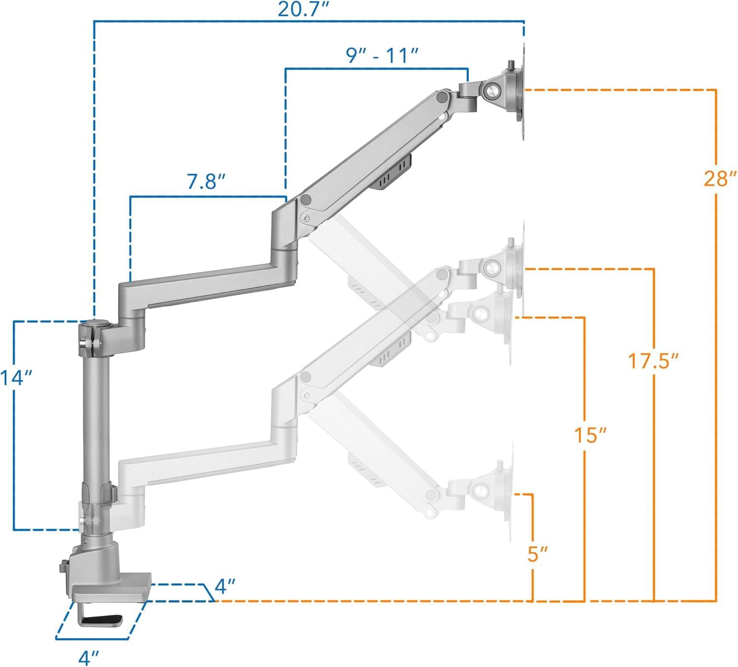 Mount-It! Full Motion Single Monitor Desk Mount, Height Adjustable with Gas Spring Arm