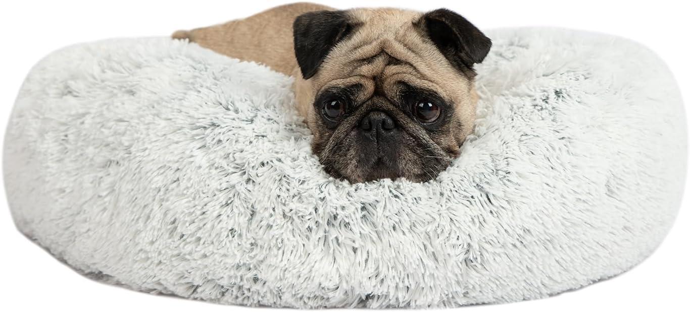 Best Pet Supplies Donut Dog Bed with Faux Fur, Anti-Anxiety Cushion, Slip-Resistant