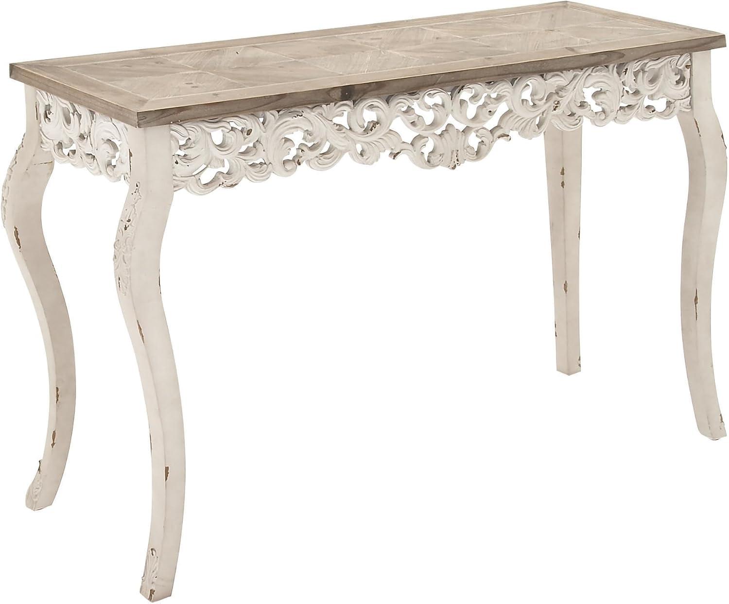 Wood Parisian Design Floral Ornate Detailing Console Table White - Olivia & May