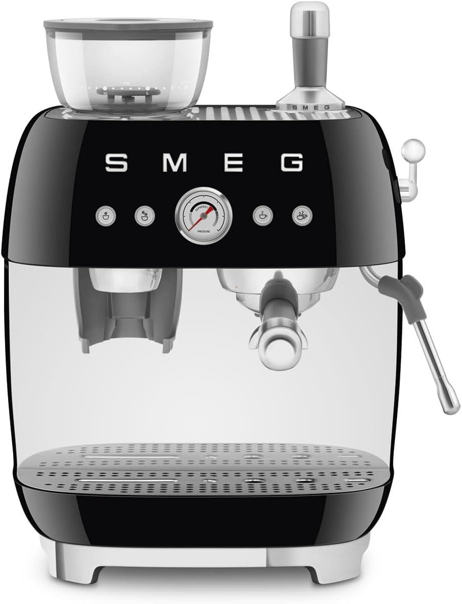 SMEG Black Semi-Automatic Coffee and Espresso Machine with Milk Frother