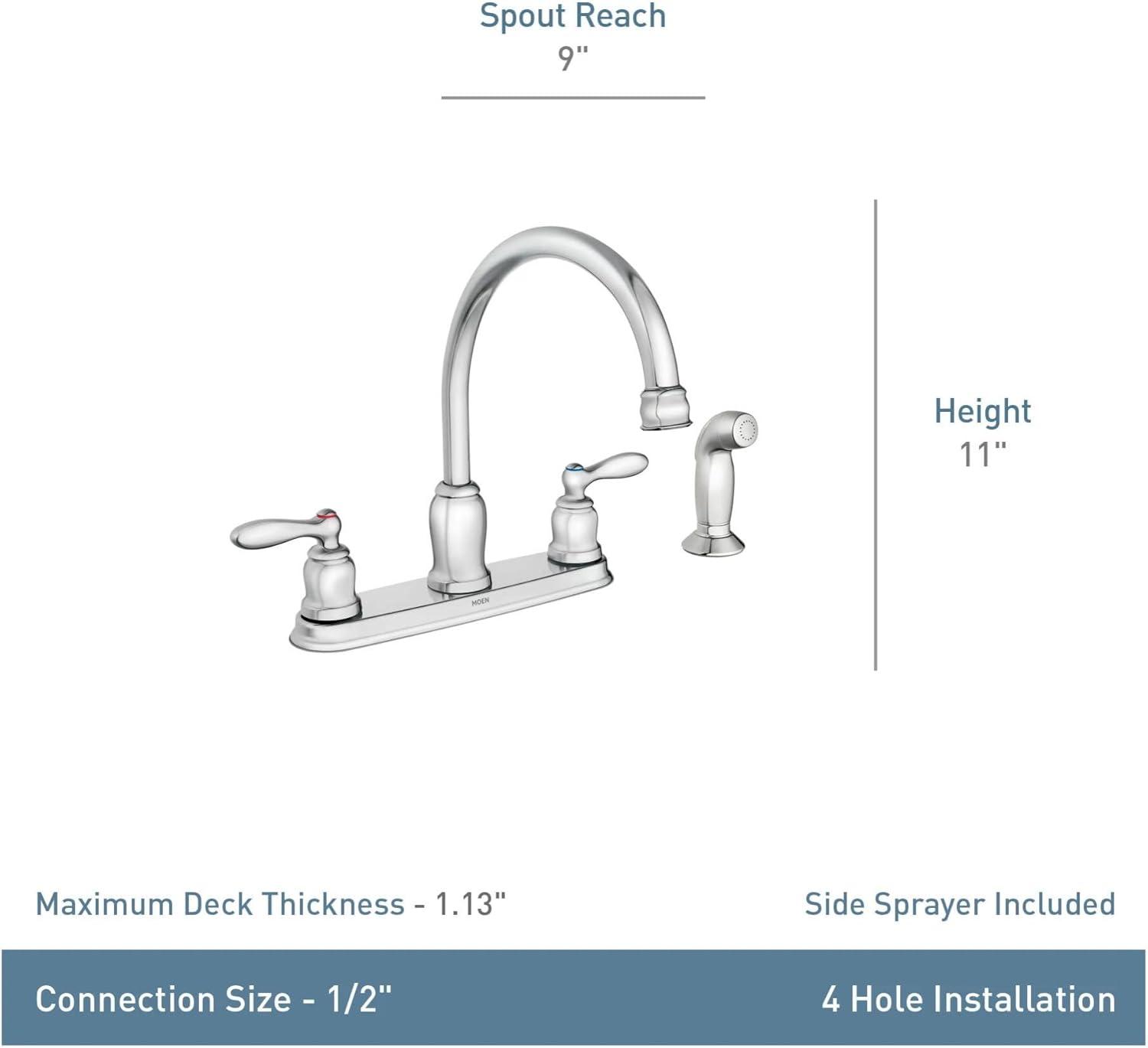 Moen Caldwell Two Handle Chrome Kitchen Faucet Side Sprayer Included