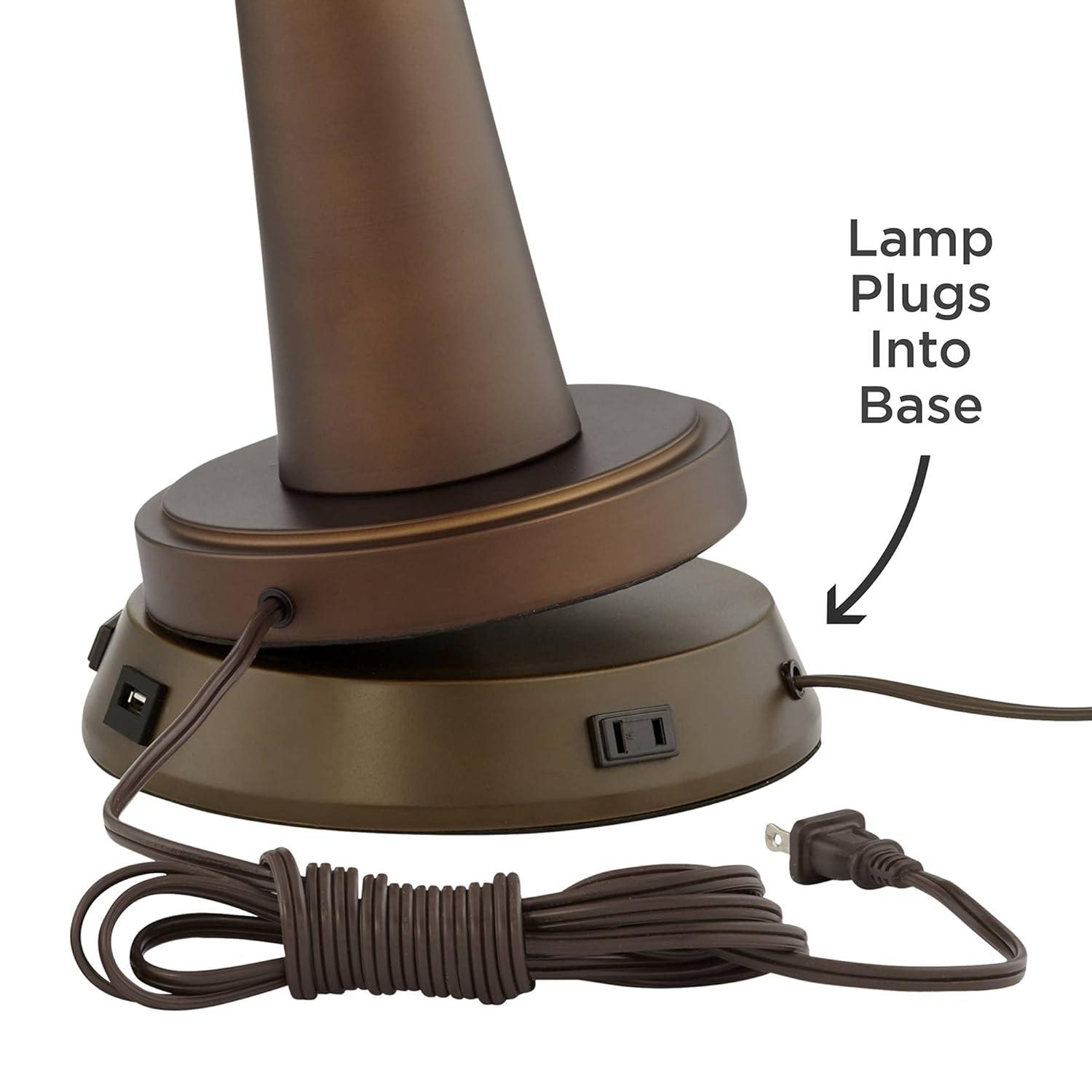 Franklin Iron Works Industrial Table Lamp with USB and AC Power Outlet Workstation Charging Base 26" High Bronze Double Shade Living Room