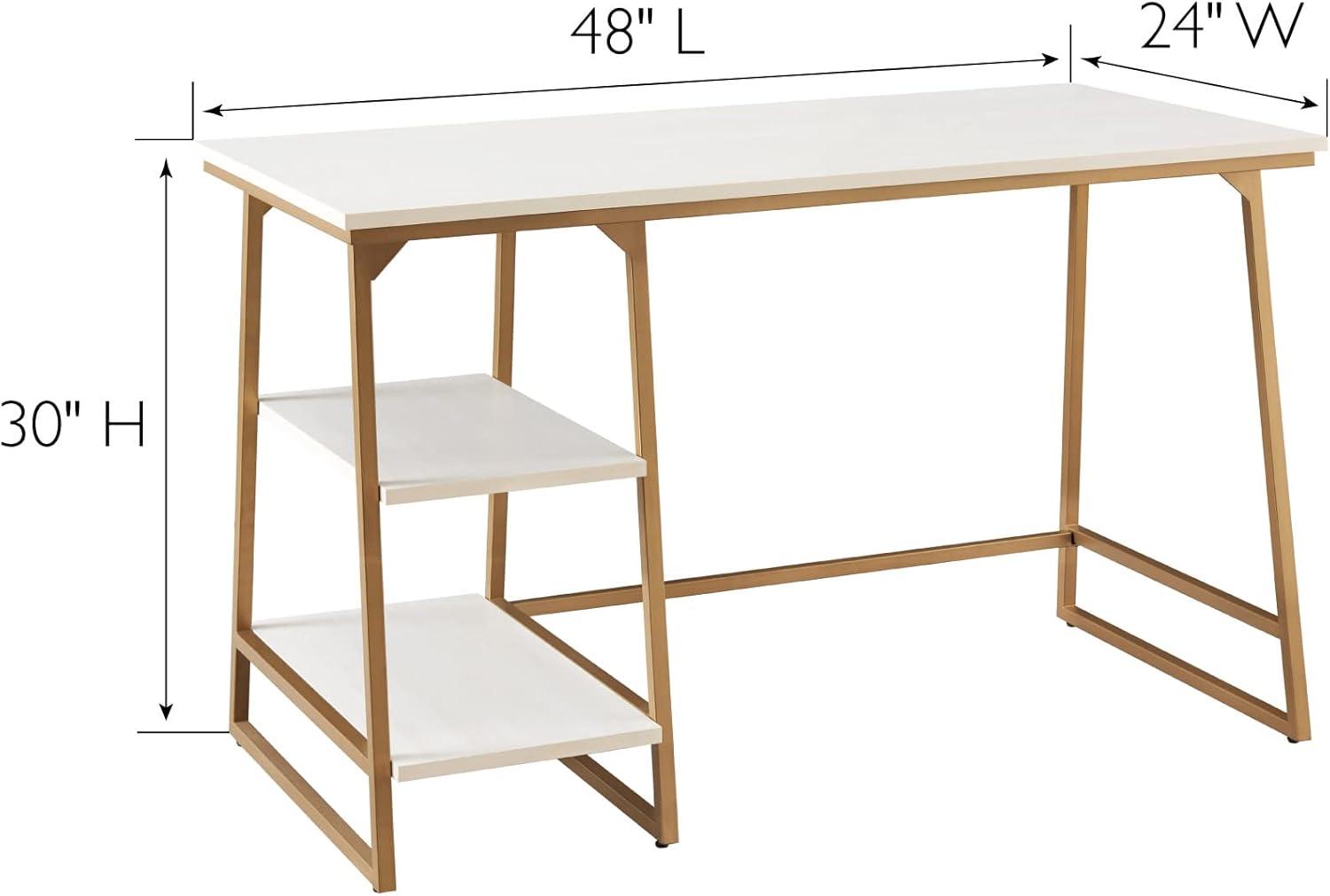 White and Gold Reversible Stepped Tier Shelf Desk