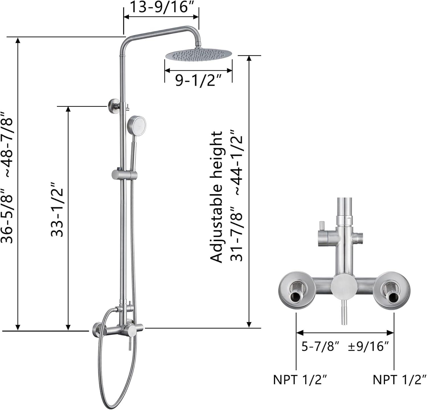 Outdoor Shower Fixture SUS304 Shower Faucet Combo Set Stainless Steel 8 Rainfall Shower Head