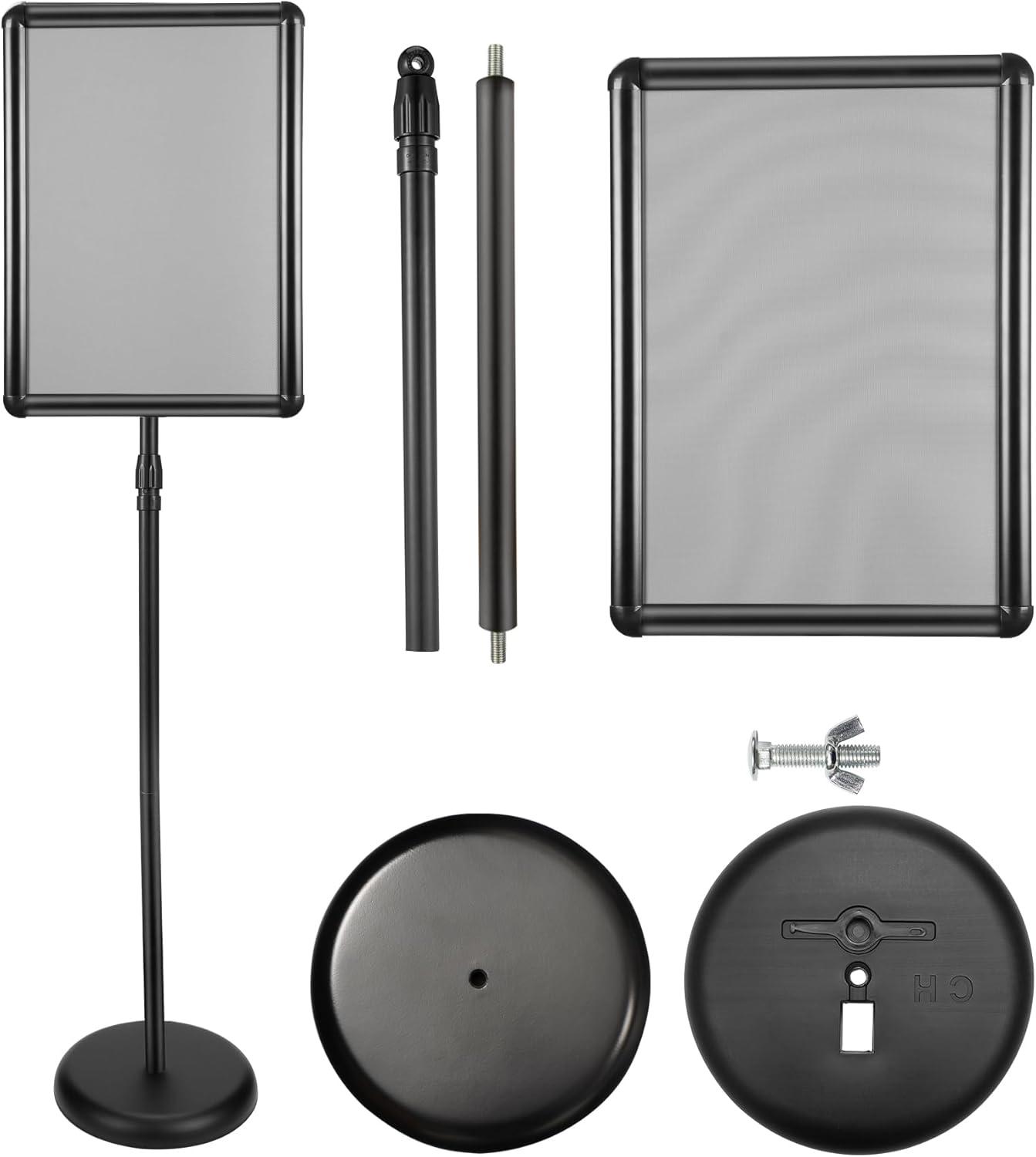 Adjustable Sign Holder Stand 8.5x11 inch,Pedestal Floor Signage Standing Holder with Heavy Duty Base, Aluminum Snap Open Frame Display for Business Restaurant, Mall,Schools-1 Pack