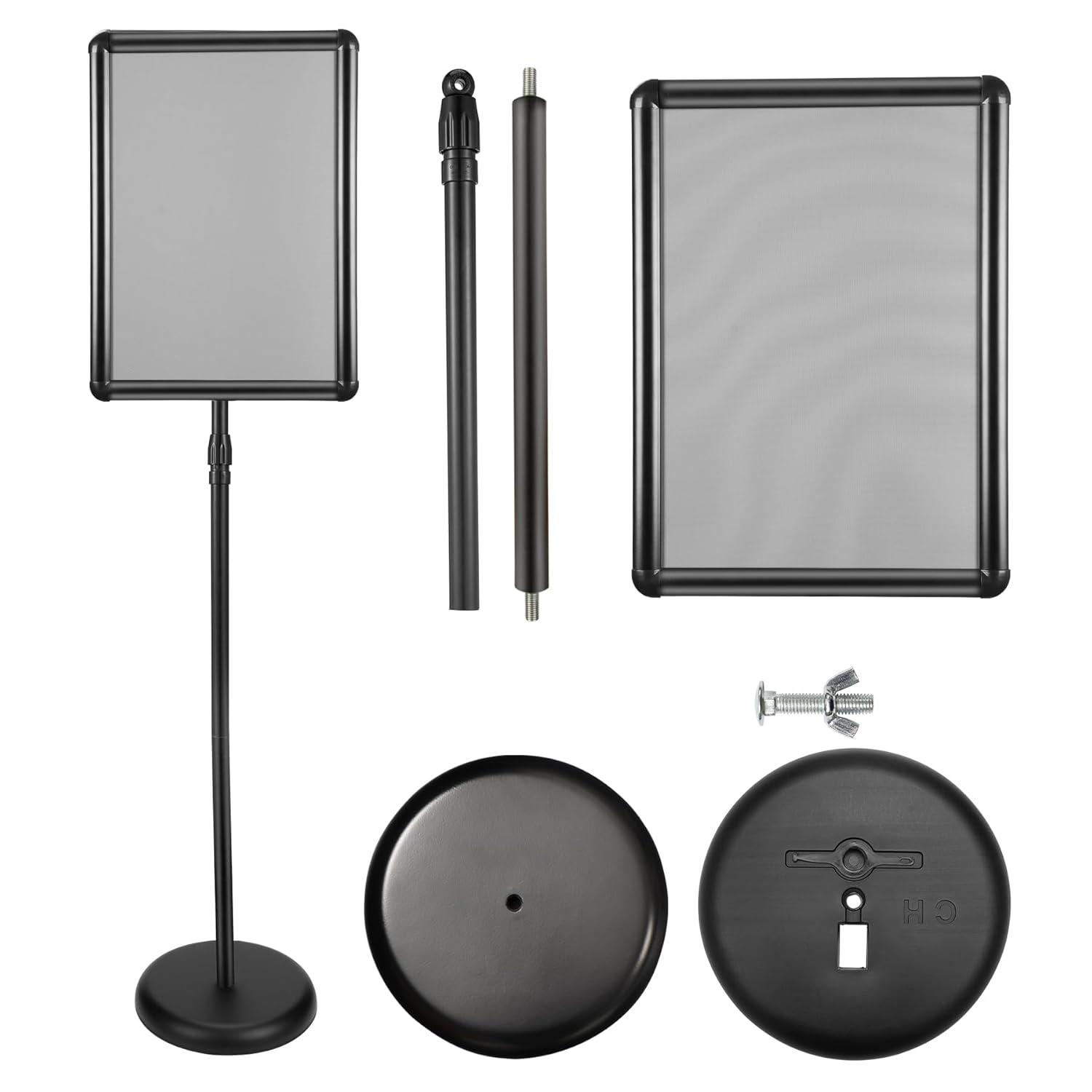 Adjustable Sign Holder Stand 8.5x11 inch,Pedestal Floor Signage Standing Holder with Heavy Duty Base, Aluminum Snap Open Frame Display for Business Restaurant, Mall,Schools-1 Pack