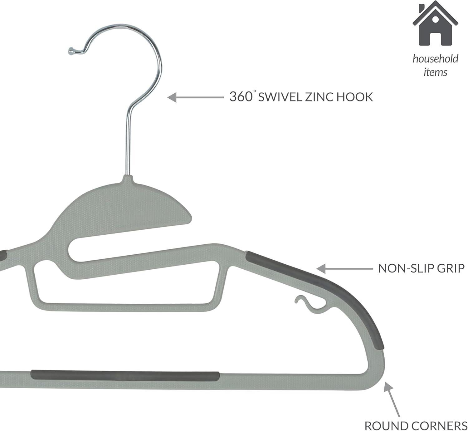 Simplify Kid's Non Slip Plastic Collar Saver Child Clothing Hangers, 12 Pack, Light Gray