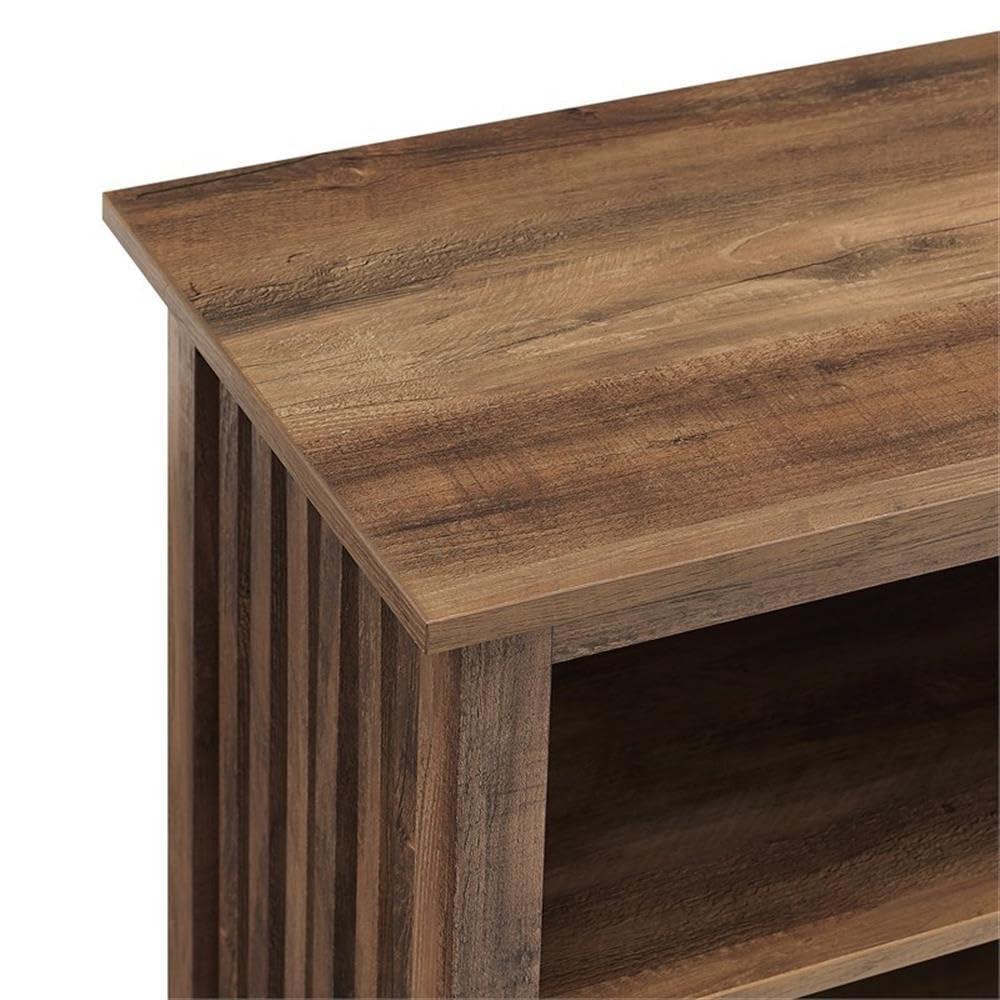 Rustic Oak Mission-Style Slat-Side TV Stand for 65 Inch TVs