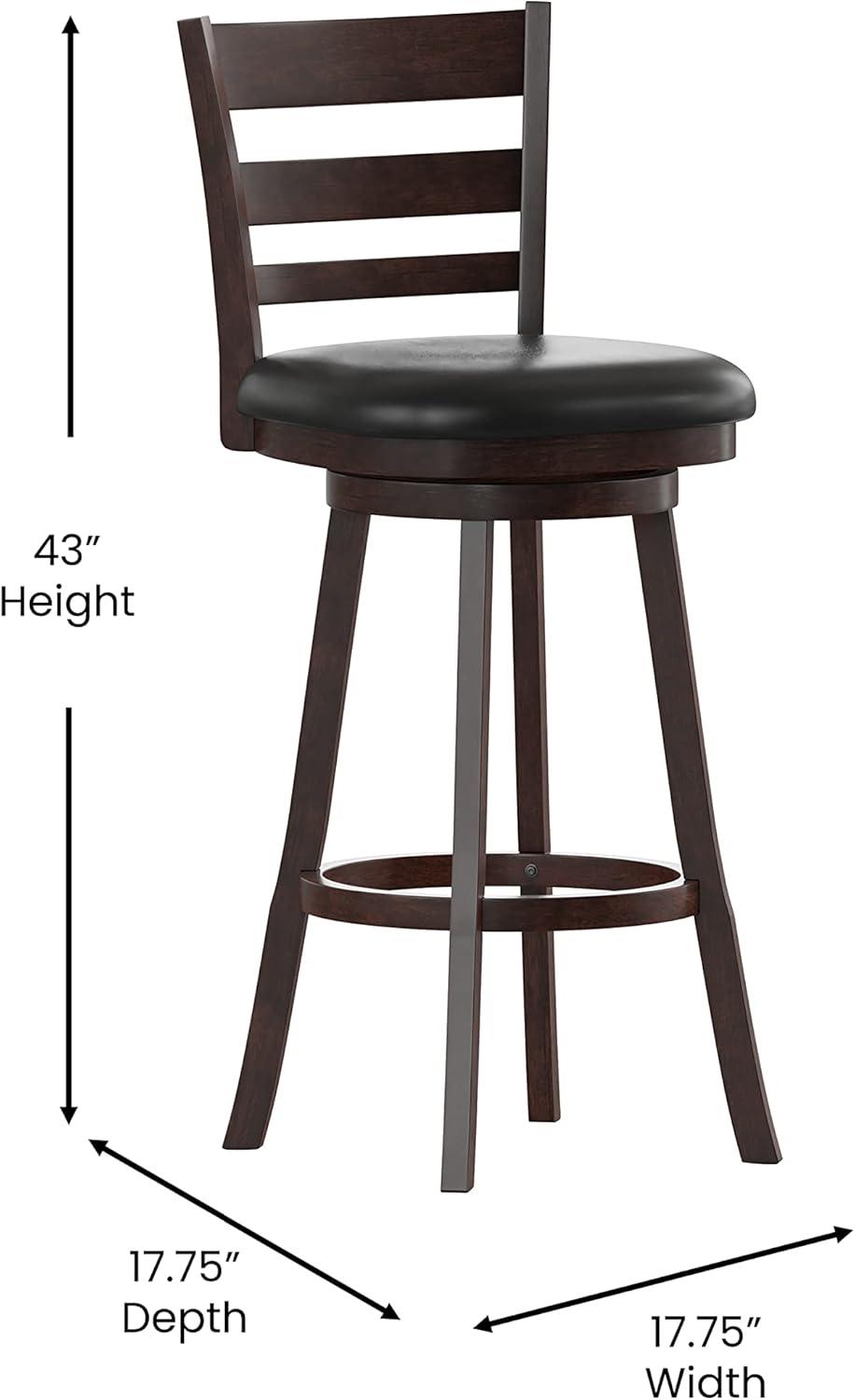 Espresso Black Faux Leather Swivel Ladderback Bar Stool