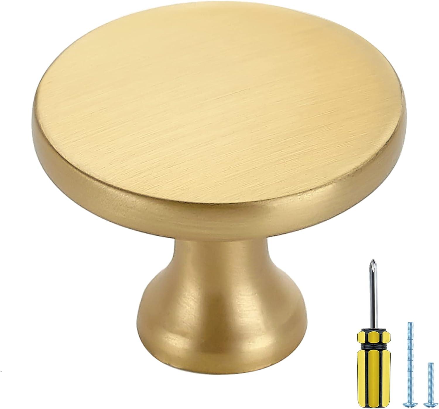 Brushed Brass Round Knurled Cabinet Knob Set