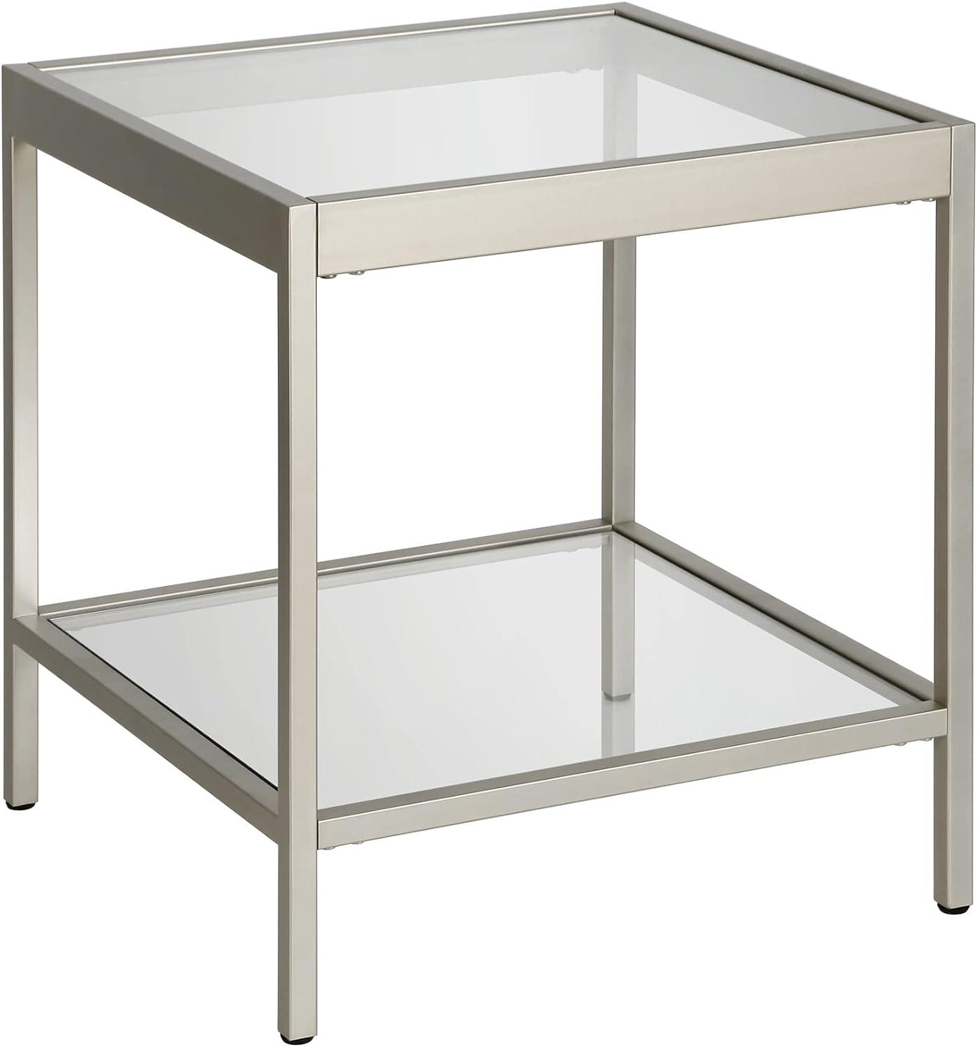 Sleek Nickel & Tempered Glass 20" Square Side Table