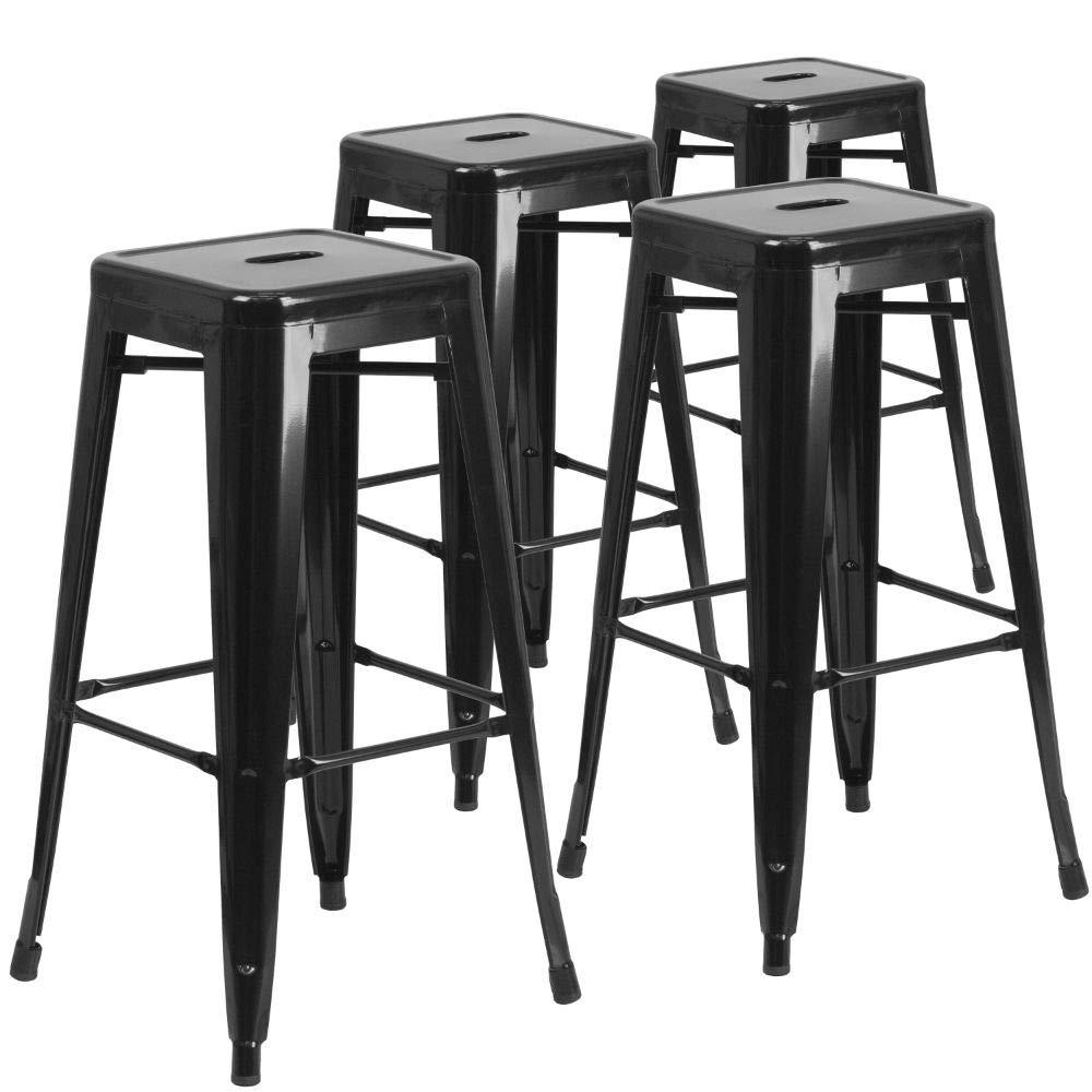Flash Furniture Commercial Grade 30" High Backless Distressed Green-Blue Metal Indoor-Outdoor Barstool