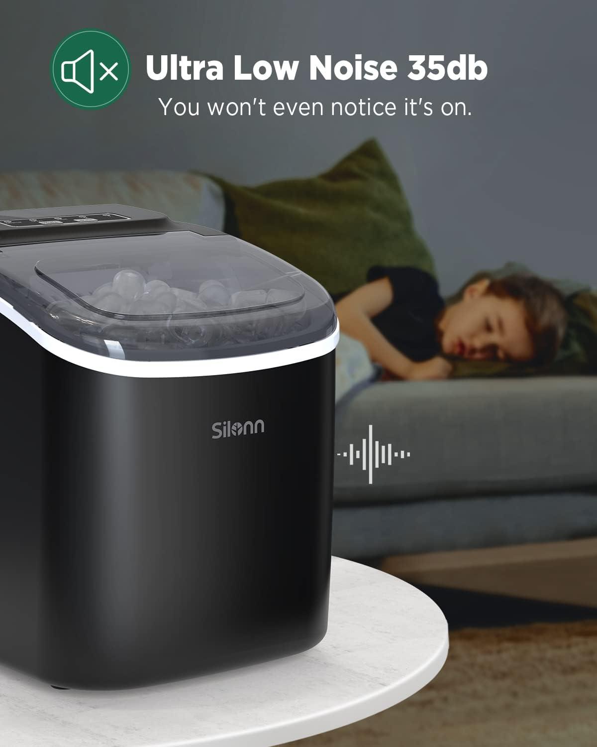 Silonn Black Portable Countertop Ice Maker with Scoop and Basket