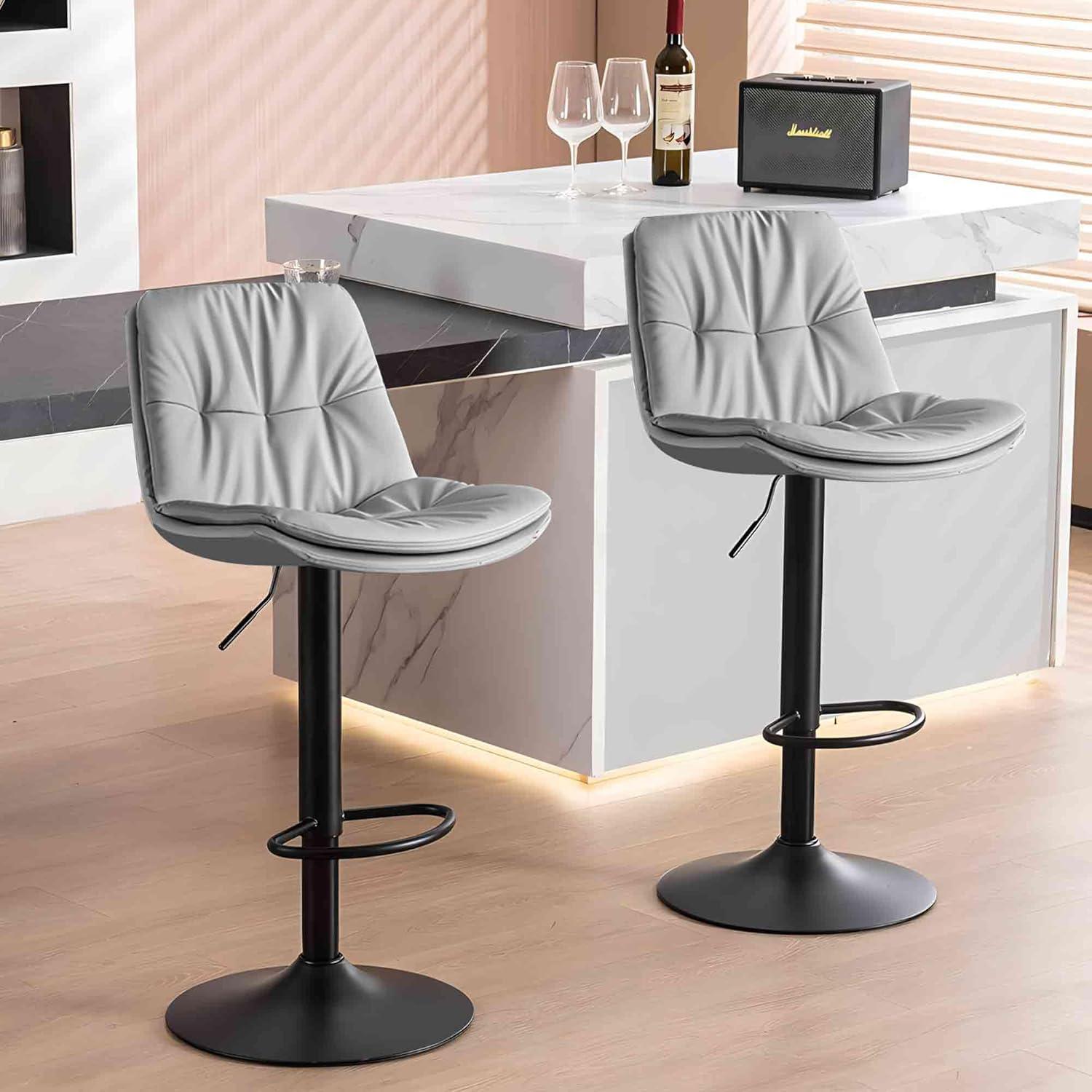 Bar Stools Set of 2, Adjustable Swivel Bar Chairs with 360° Rotation, Padded Counter Stools with Back and Footrest for Kitchen Island, Bistro, Cafe, and Home Use Black2
