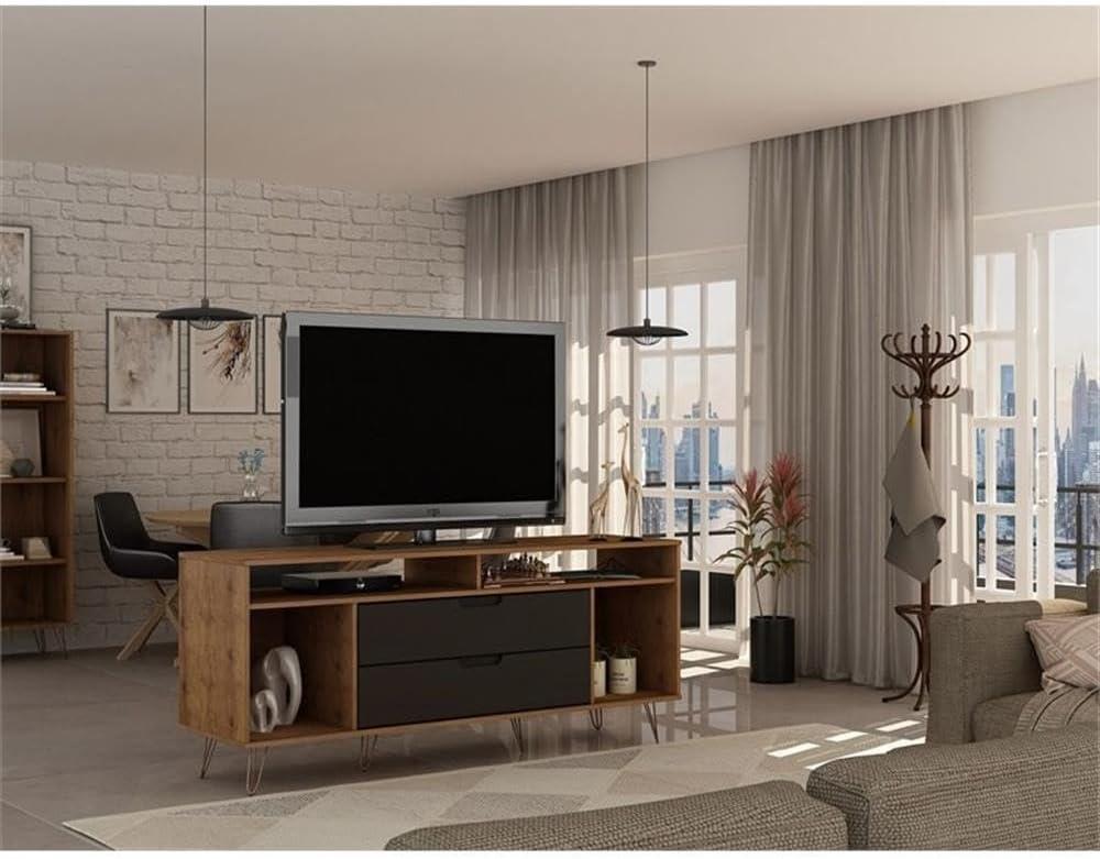 Rockefeller TV Stand for TVs up to 60'': Media Console with Storage - Manhattan Comfort
