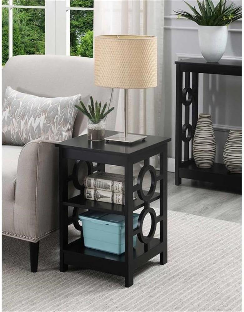 Sleek Black Square Ring End Table with Circle Cut-Outs