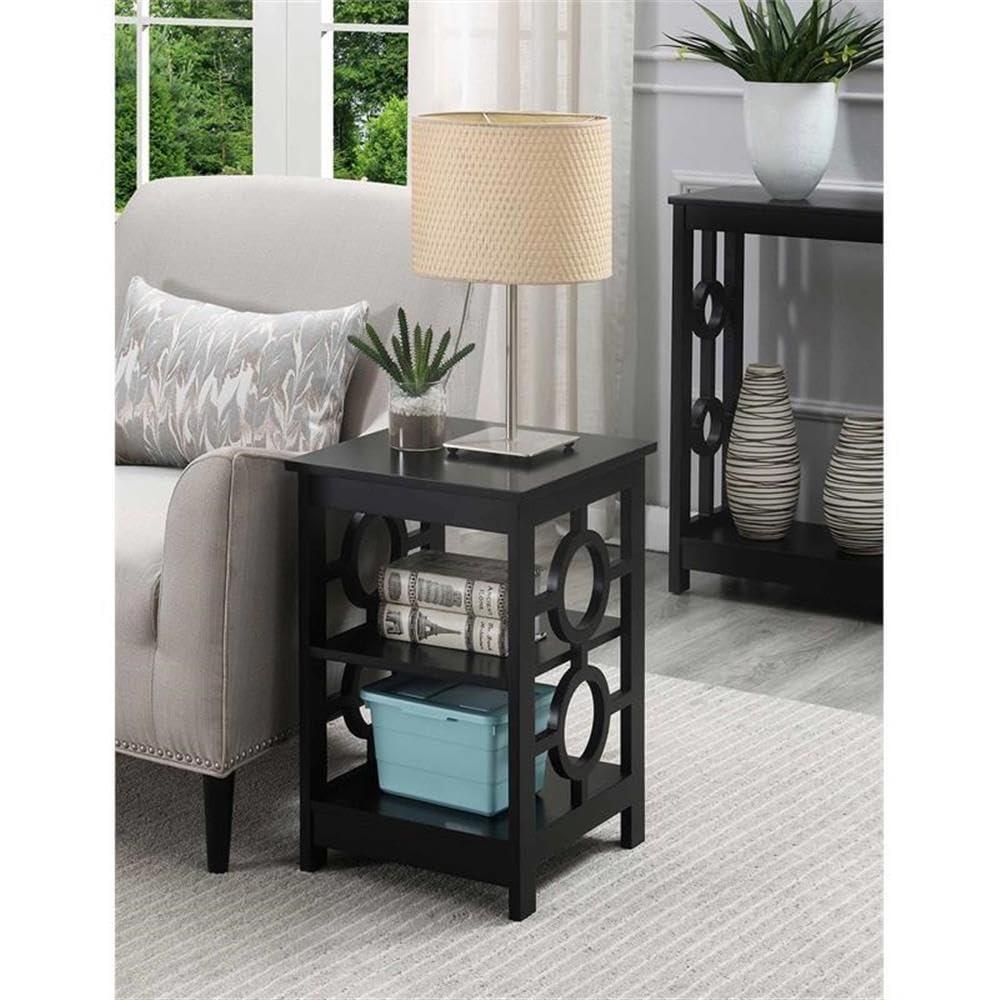 Sleek Black Square Ring End Table with Circle Cut-Outs