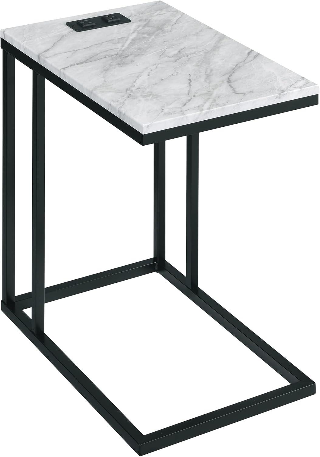 Norwich 24" C-Table with White Marble Top and Black Metal Base