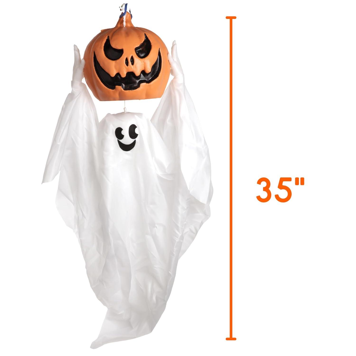 Sunstar 35-inch Ghost and Jack-O-Lantern Animated Hanging Decoration
