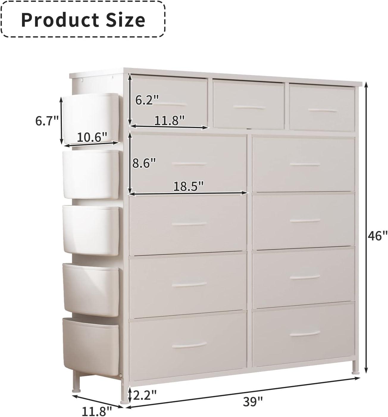 White Double Fabric Dresser with Side Pockets and Hooks