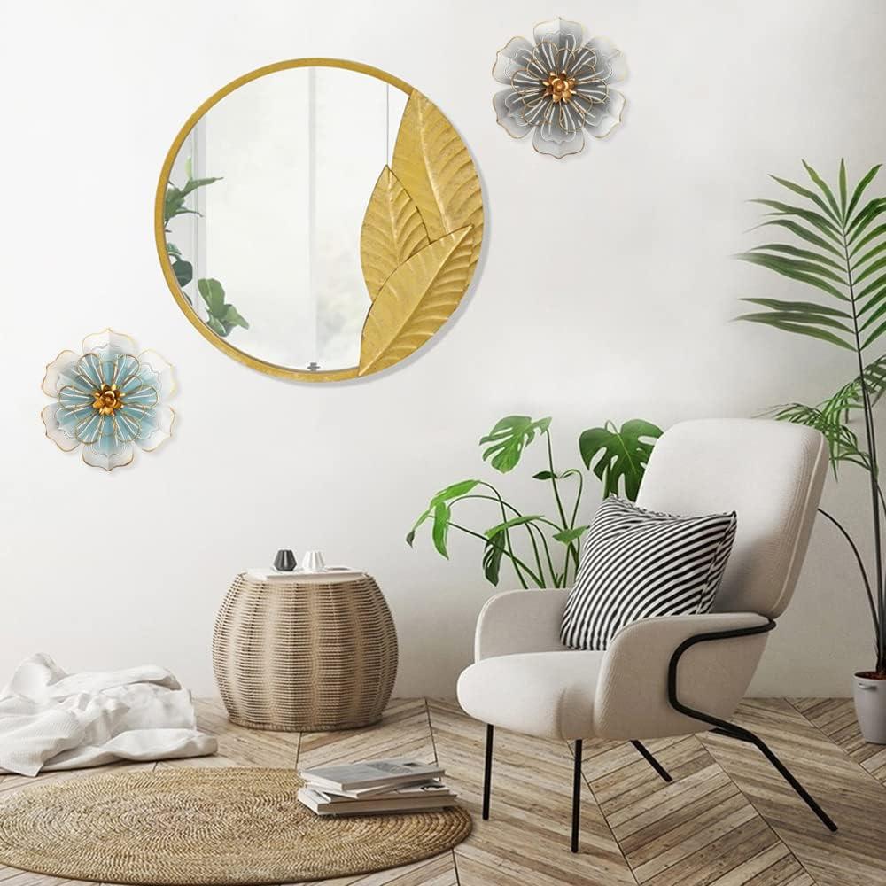 Reflinto Metal Flower Wall Decor, Modern Iron Floral Wall Art Sculpture Farmhouse Hanging Decoration for Home Living Room, Bathroom, Kitchen, indoor, Patio Porch - Blue, 9.5"…