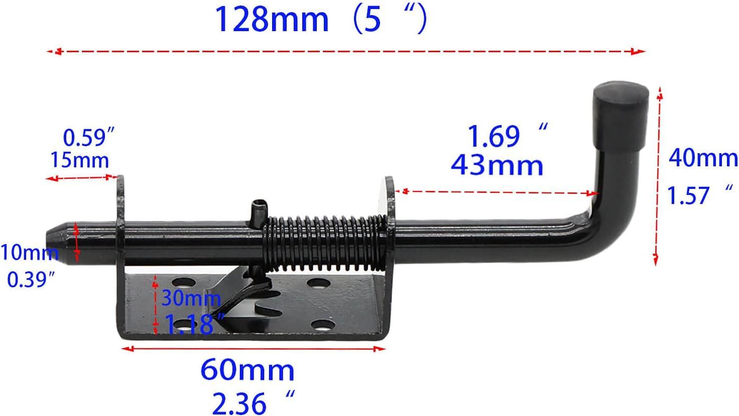 5 Inch Spring Loaded Latch Bolt, Heavy Duty Spring Loaded Latch Pin Door Lock,1/2" Pin Shed (2, Black)