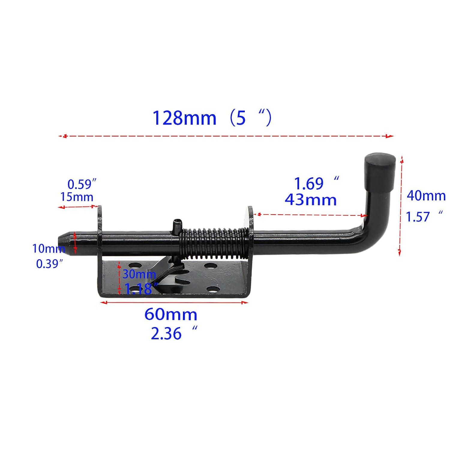 5 Inch Spring Loaded Latch Bolt, Heavy Duty Spring Loaded Latch Pin Door Lock,1/2" Pin Shed (2, Black)