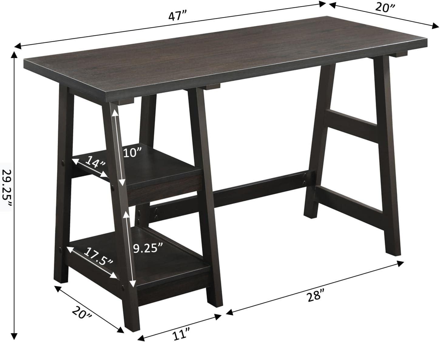 Convenience Concepts Designs2Go 29.25" Tall Trestle Desk with Shelves, Espresso