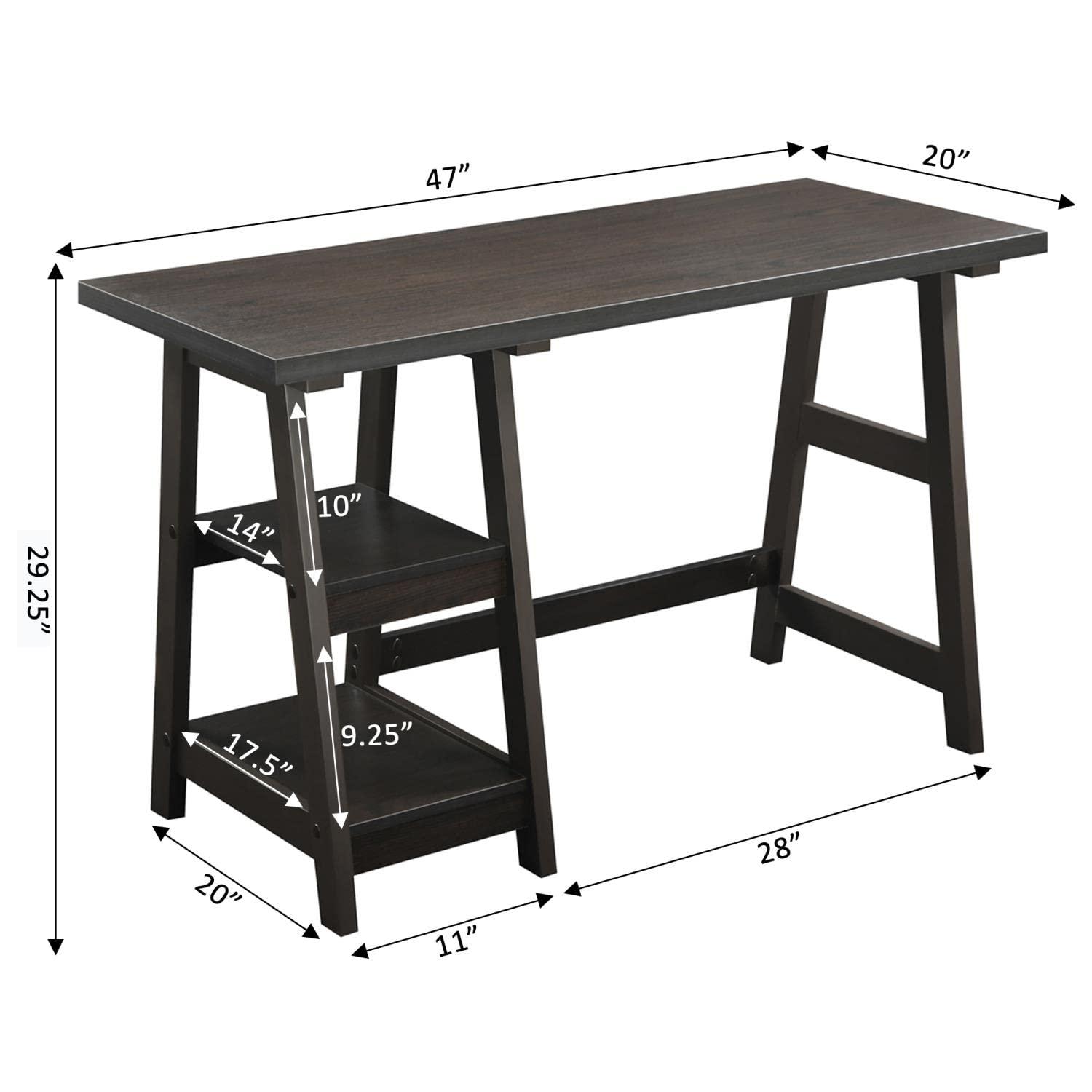 Convenience Concepts Designs2Go 29.25" Tall Trestle Desk with Shelves, Espresso