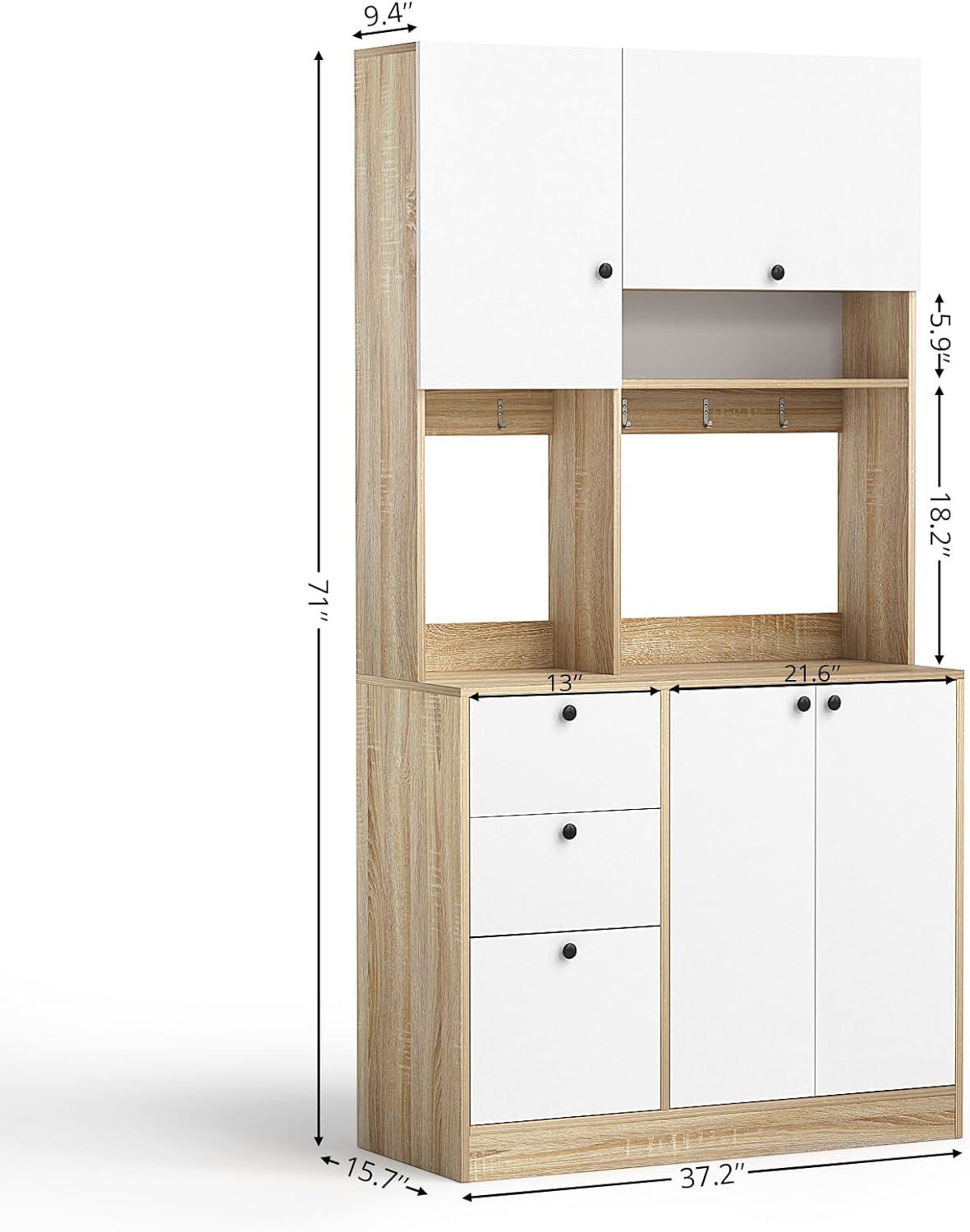 71" Kitchen Pantry with 4 Door and 3 Large Drawers With Microwave Shelf