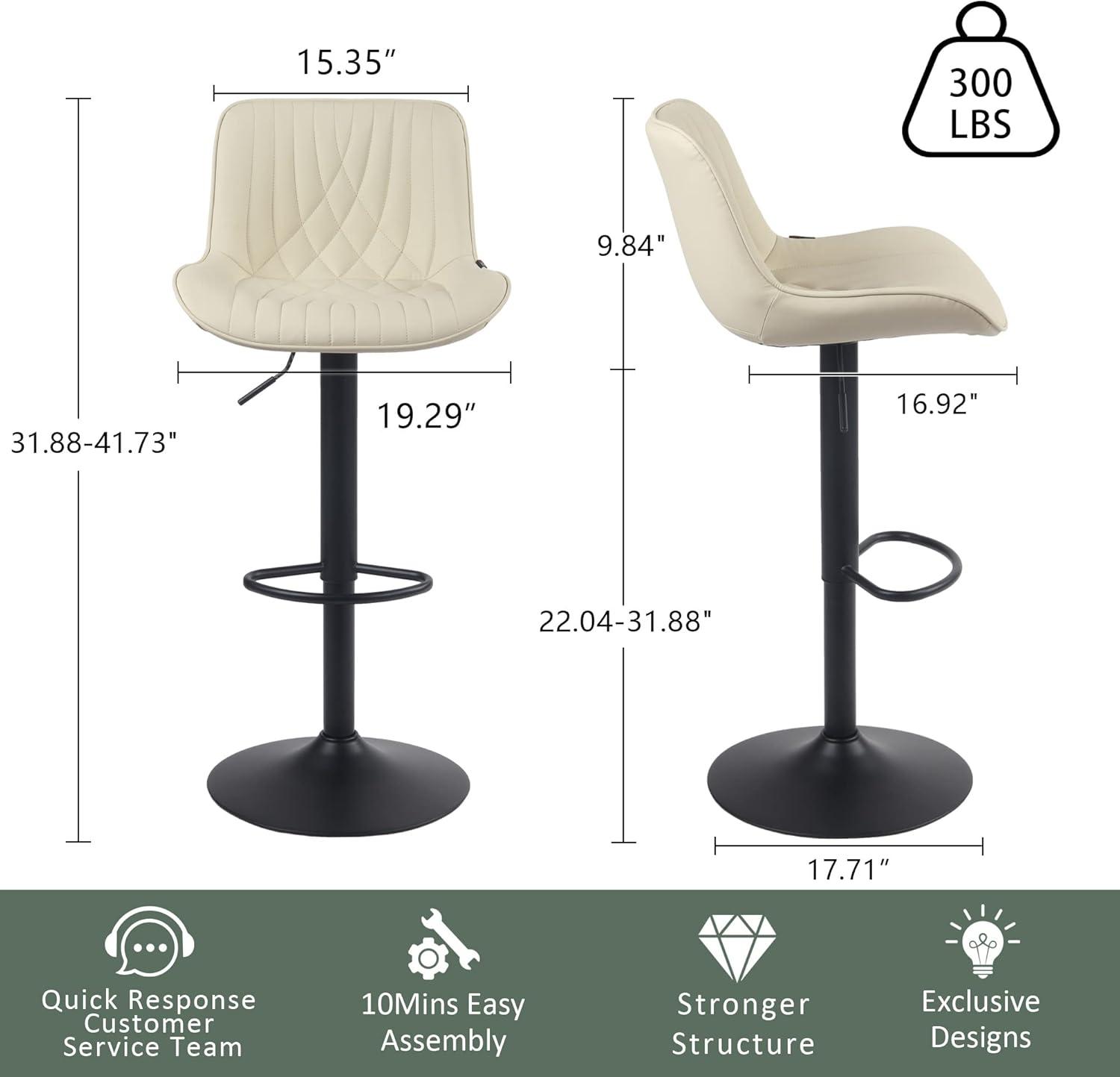 Zager Swivel Adjustable Height Bar Stools, Leather Upholstered Counter Stools, Modern Pub Stool